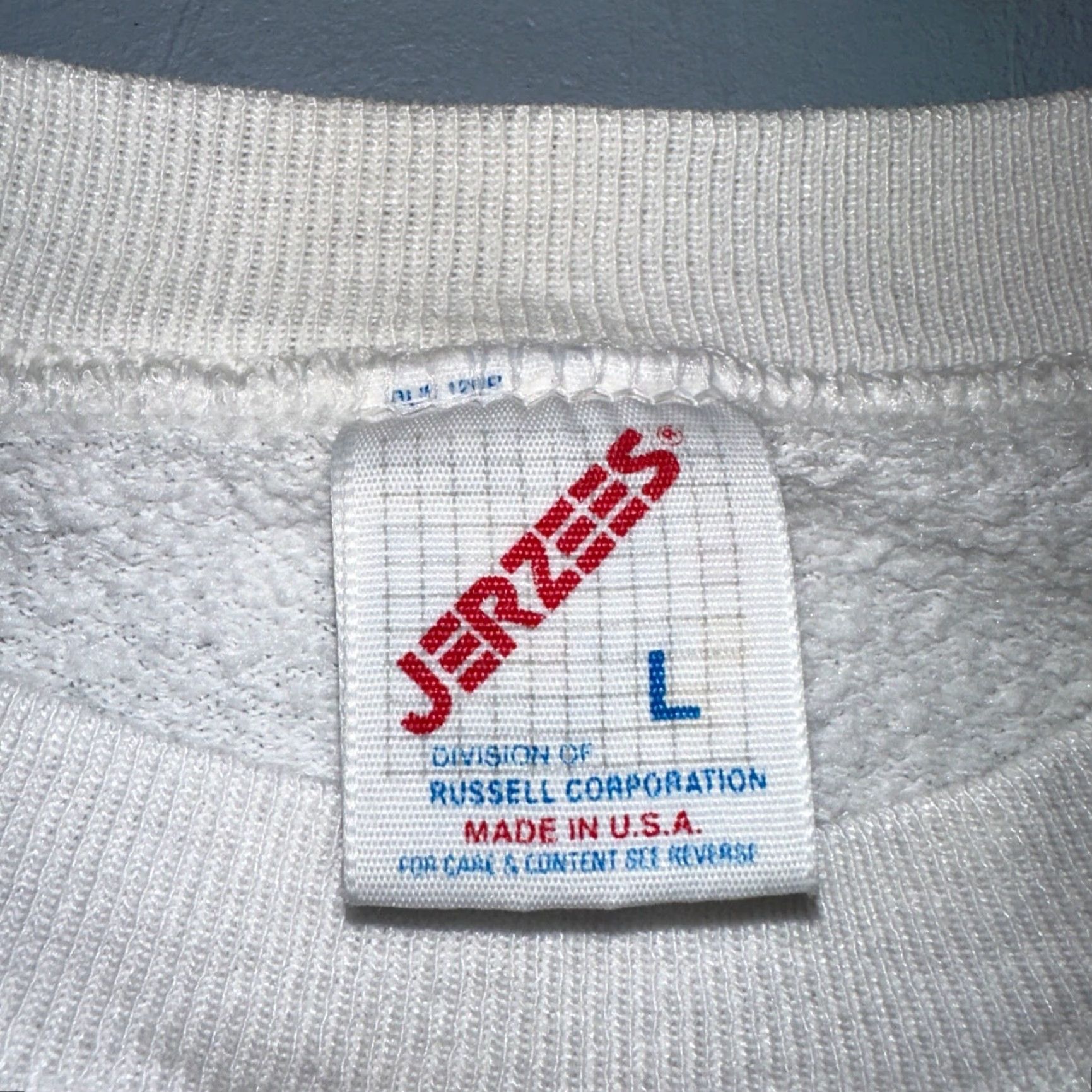Jerzees VINTAGE Jerzees Sweatshirt Crew Neck L White 90s Autumn Fall Halloween College Sports Mens Large Graphic Print Size US L / EU 52-54 / 3 - 5 Thumbnail