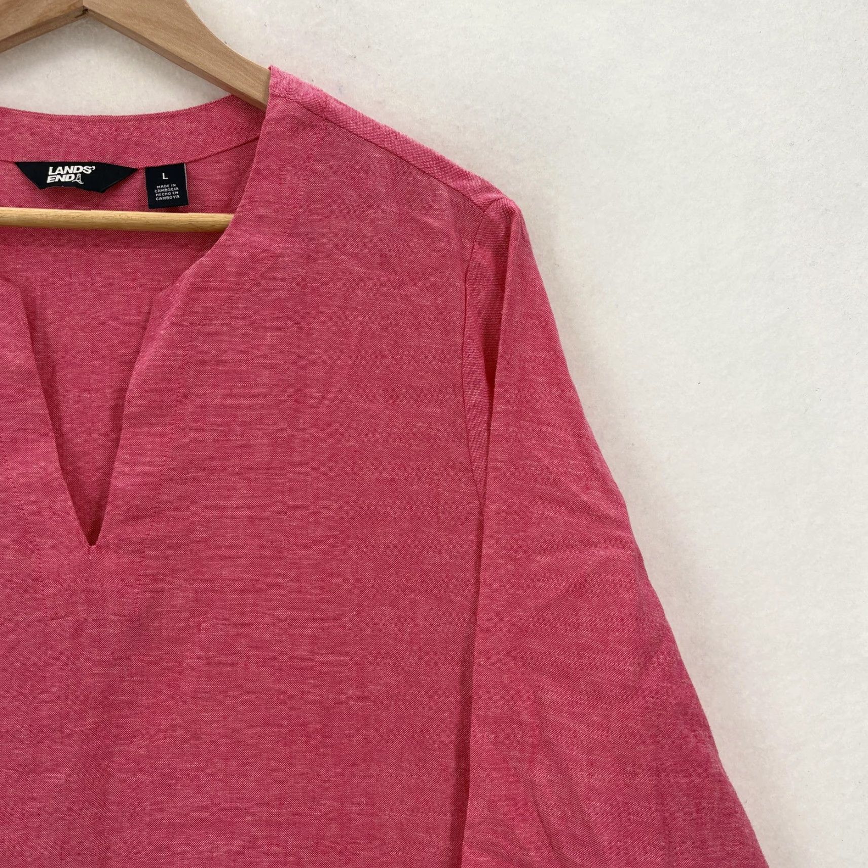 Lands' End Lands' End Shirt Womens Large Pink Split Neck 3/4 Sleeve Linen Tunic Top Preppy Size L / US 10 / IT 46 - 2 Thumbnail