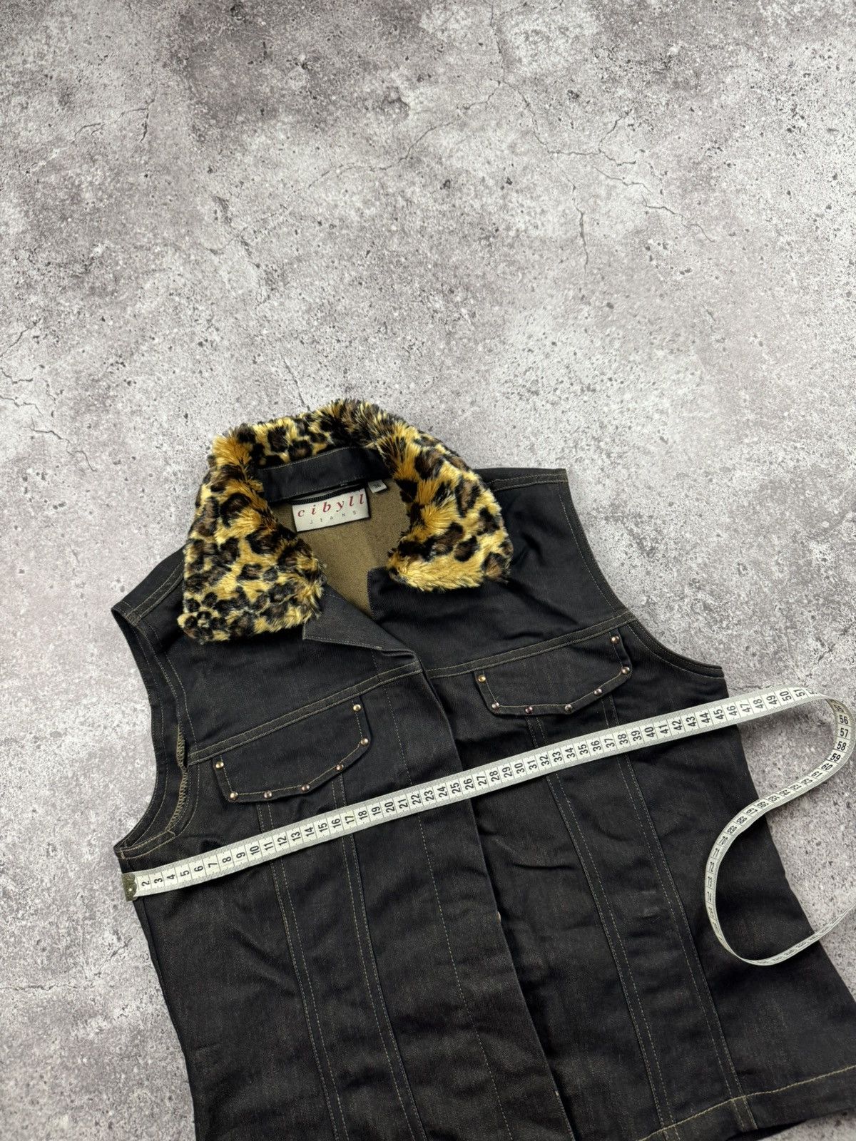 If Six Was Nine Y2K denim Style Long Fur leopard Collar Asymmetrical Vest Size US M / EU 48-50 / 2 - 4 Thumbnail