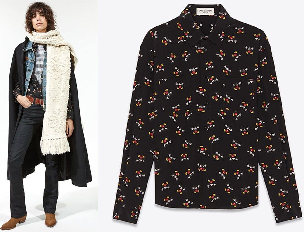 Saint Laurent Paris SS19 Saint Laurent Mickey Mouse silk black logo shirt 39 M Size US M / EU 48-50 / 2 - 3 Thumbnail