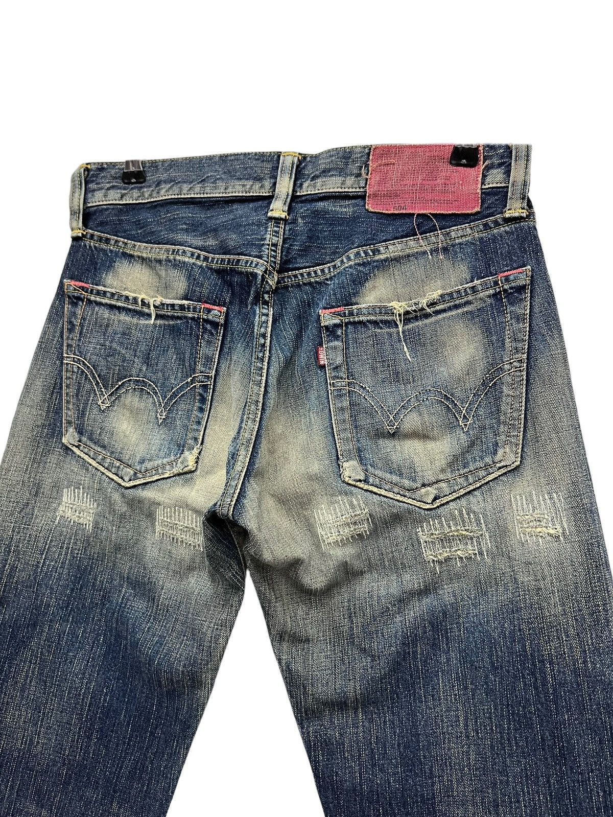 Edwin FYE🔥Vintage EDWIN 504 Japan Grunge ZigZag Distressed Denim Size US 30 / EU 46 - 15 Thumbnail