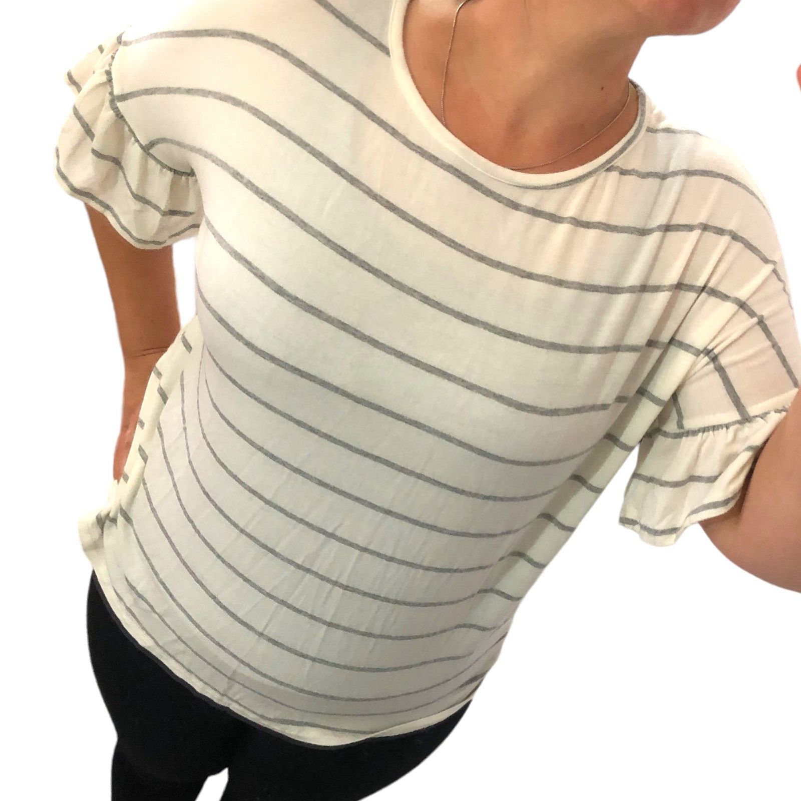 Other Stripe Floral Open Cross Back Mixed Material Bell Sleeve Top Size M / US 6-8 / IT 42-44 - 11 Thumbnail