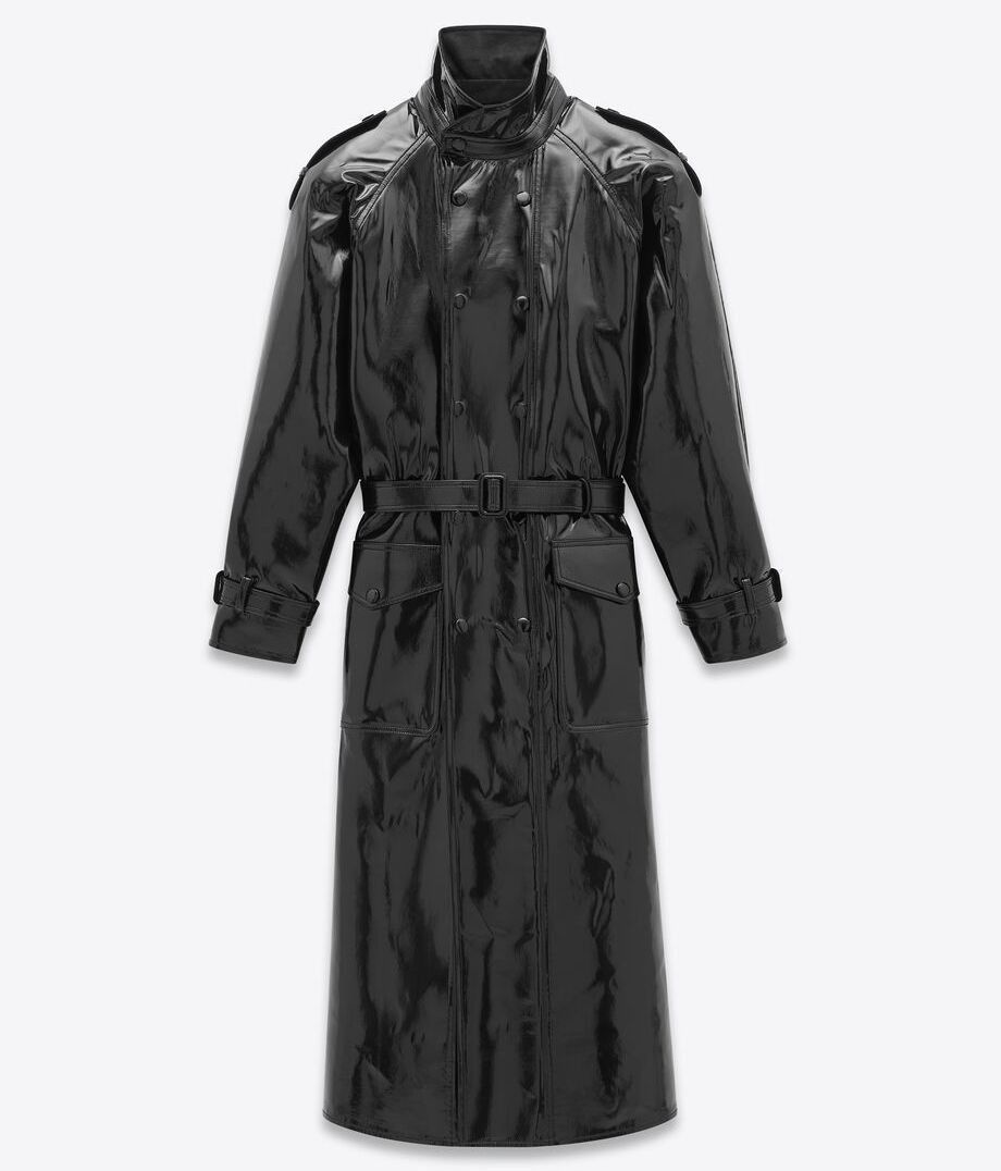 Saint Laurent Paris rench Coat in Vinyl- Bonded Denim in Black Size US S / EU 44-46 / 1 - 1 Thumbnail