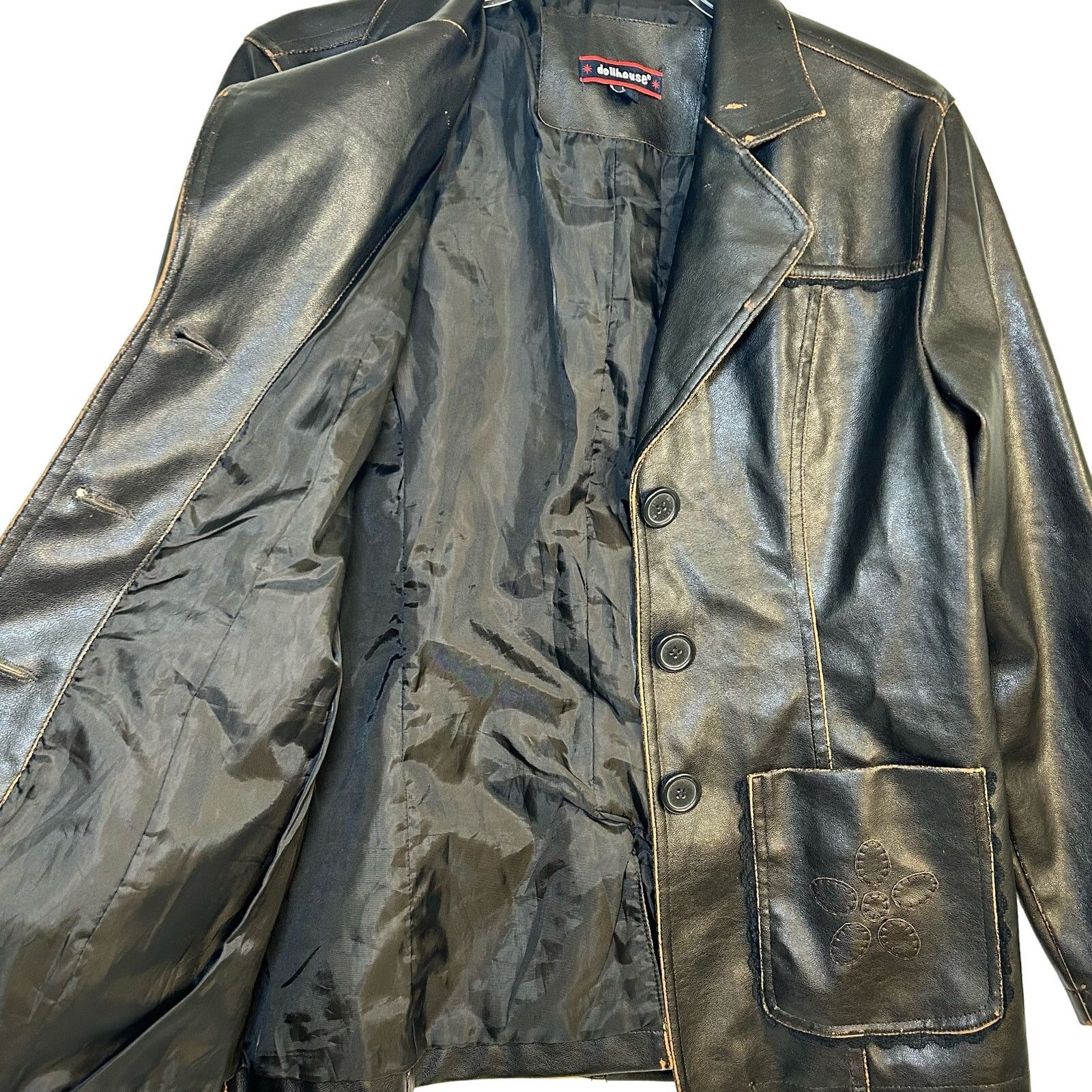 Vintage Y2K 90s Faux Leather Brown Pleather Jacket Lace Distressed Size M / US 6-8 / IT 42-44 - 3 Thumbnail