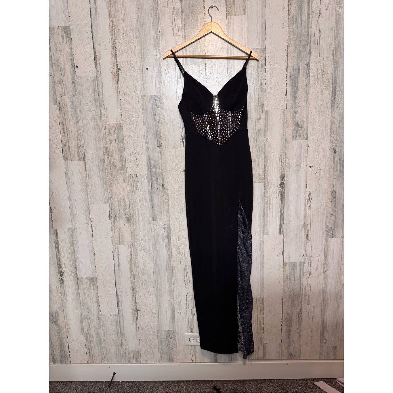 Other Black Rhinestone Mesh Evening Gown – Slit Maxi Dress, Size M Size M / US 6-8 / IT 42-44 - 1 Thumbnail