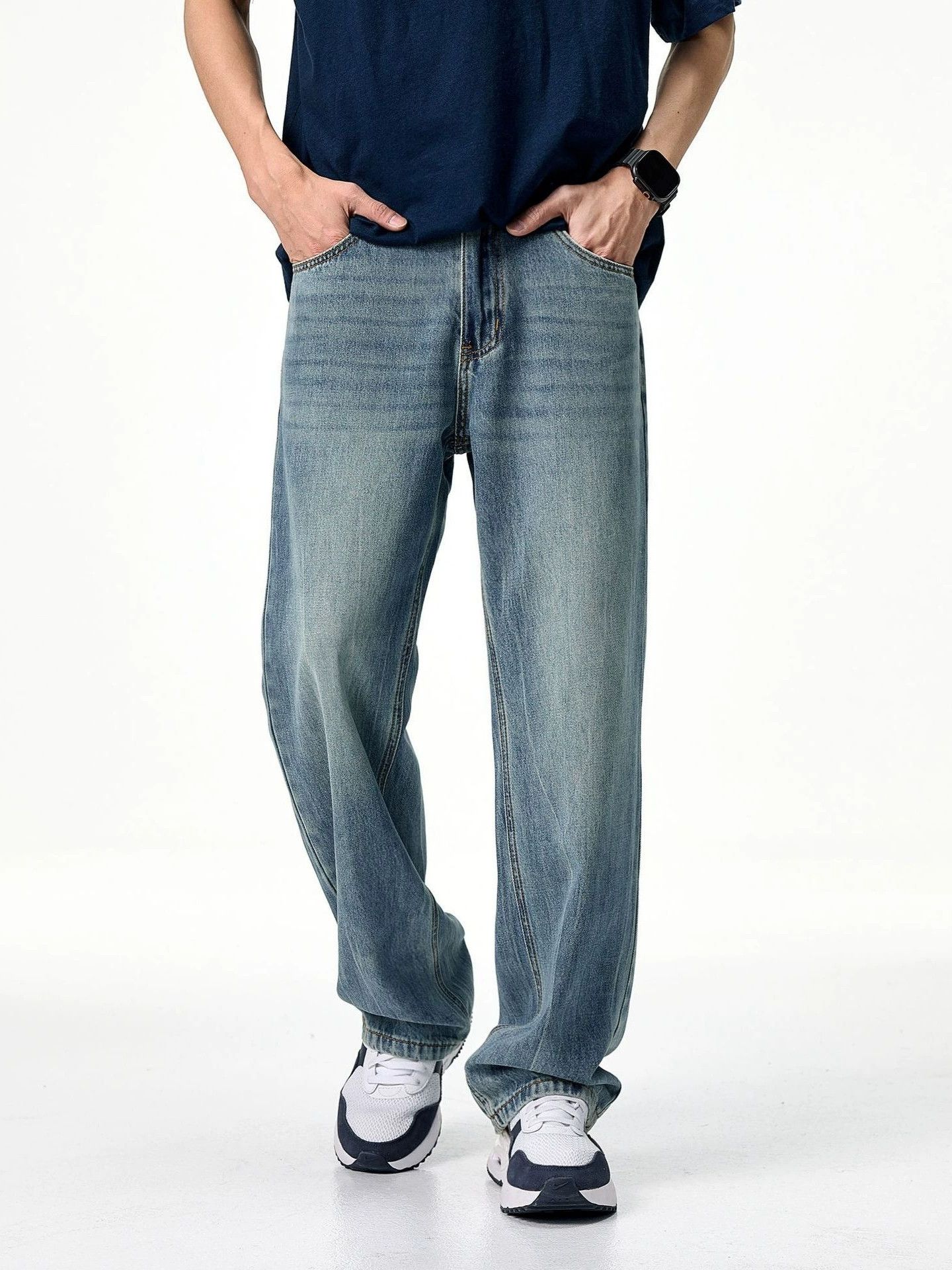 Japanese Brand Retro loose straight street men's washed denim jeans Size US 32 / EU 48 - 1 Thumbnail
