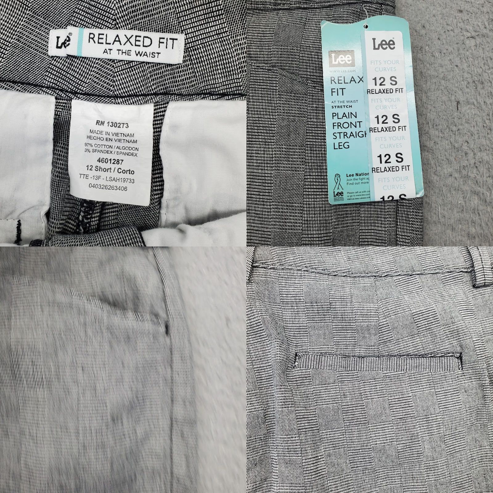 Lee Lee Pants Womens 12S Gray Glen Plaid Stretch Relaxed Fit Straight Pants Size 34" / US 12 / IT 48 - 8 Thumbnail