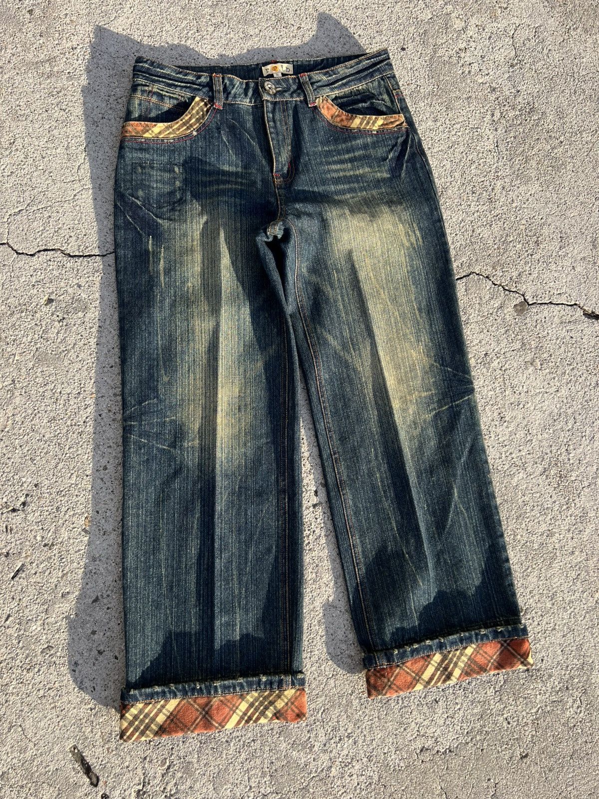 Vintage Y2K 2000’s Vintage Rain Blue Denim Plaid Retro Jeans Pants Size 28" / US 6 / IT 42 - 1 Thumbnail