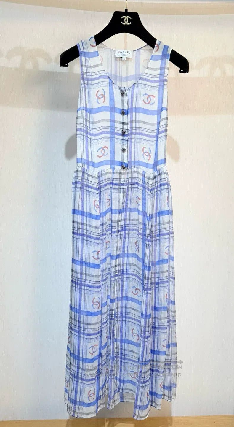 Chanel Chanel 23p blue plaid silk dress Size XXS / US 00 / IT 34 - 2 Thumbnail