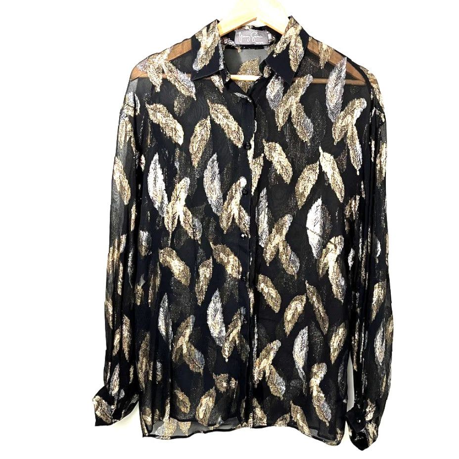 Vintage VINTAGE Jerry Garcia Shirt Womens M Black Gold Metallic Feather Sheer Button Front Size M / US 6-8 / IT 42-44 - 2 Thumbnail