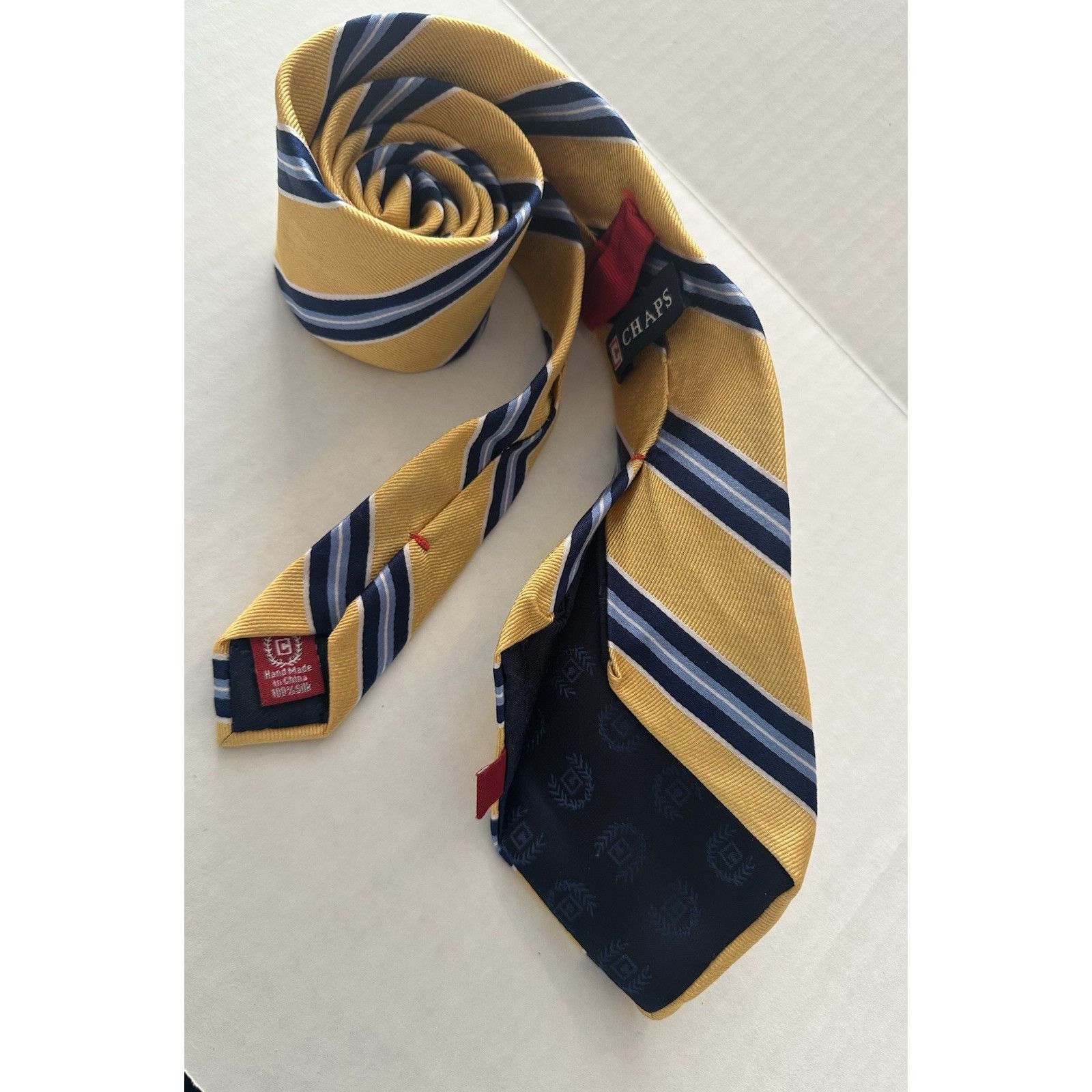Chaps Chaps Ralph Lauren Tie 100% Silk Yellow/Blue Striped Preppy Size ONE SIZE - 5 Thumbnail