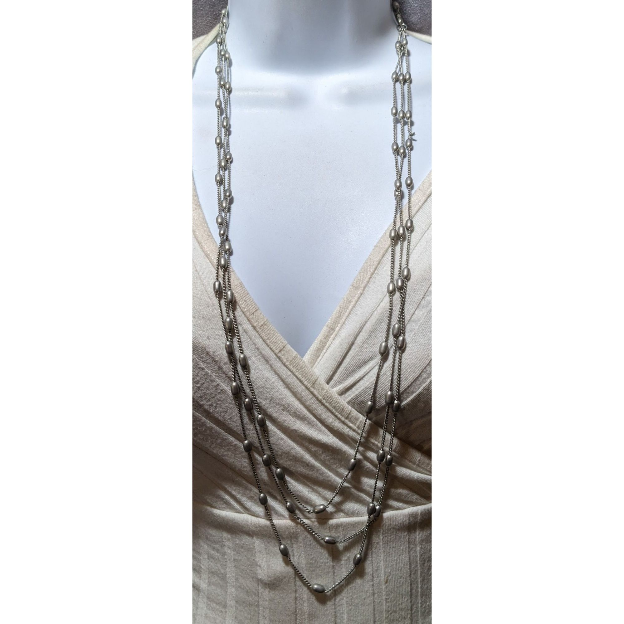 Other Modern Elegant Silver Multilayer Beaded Station Necklace Size ONE SIZE - 4 Thumbnail