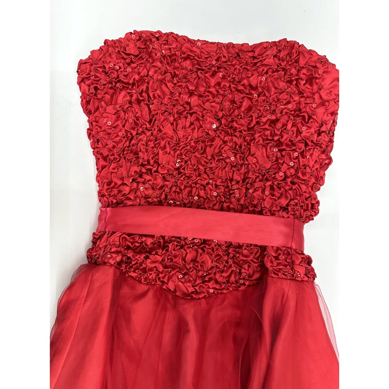 Vintage VINTAGE? (No) Steppin Out Red Strapless Mini Dress Belted Ruffled Cocktail 8 Womens Dress Summer Fall Spring Party/Formal Size M / US 6-8 / IT 42-44 - 2 Thumbnail