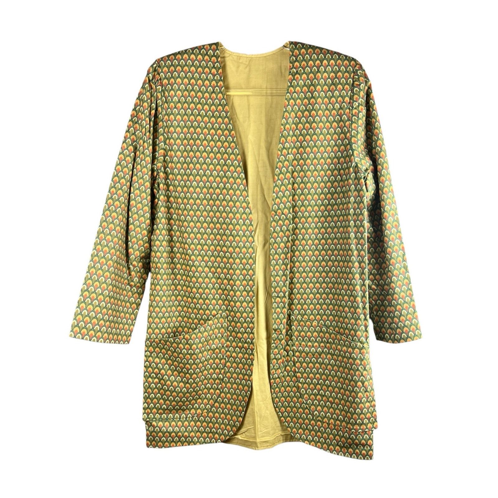 Other Vintage Open Front Geometric Print Blazer Overcoat Green Size ONE SIZE - 2 Thumbnail