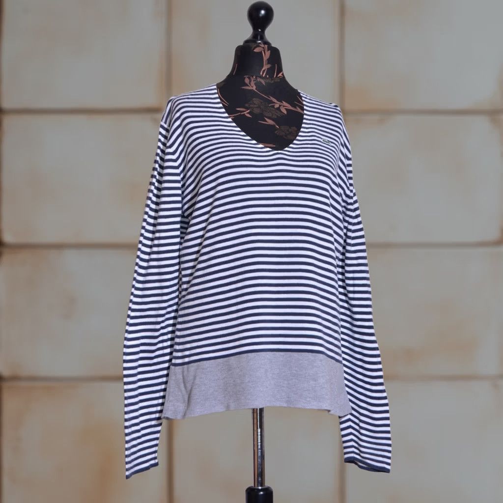 Lacoste Lacoste Stripe Sweater Navy White V-Neck Pullover XL Women Knit Pullover Patterned Casual Jacquette? Size XL / US 12-14 / IT 48-50 - 1 Thumbnail