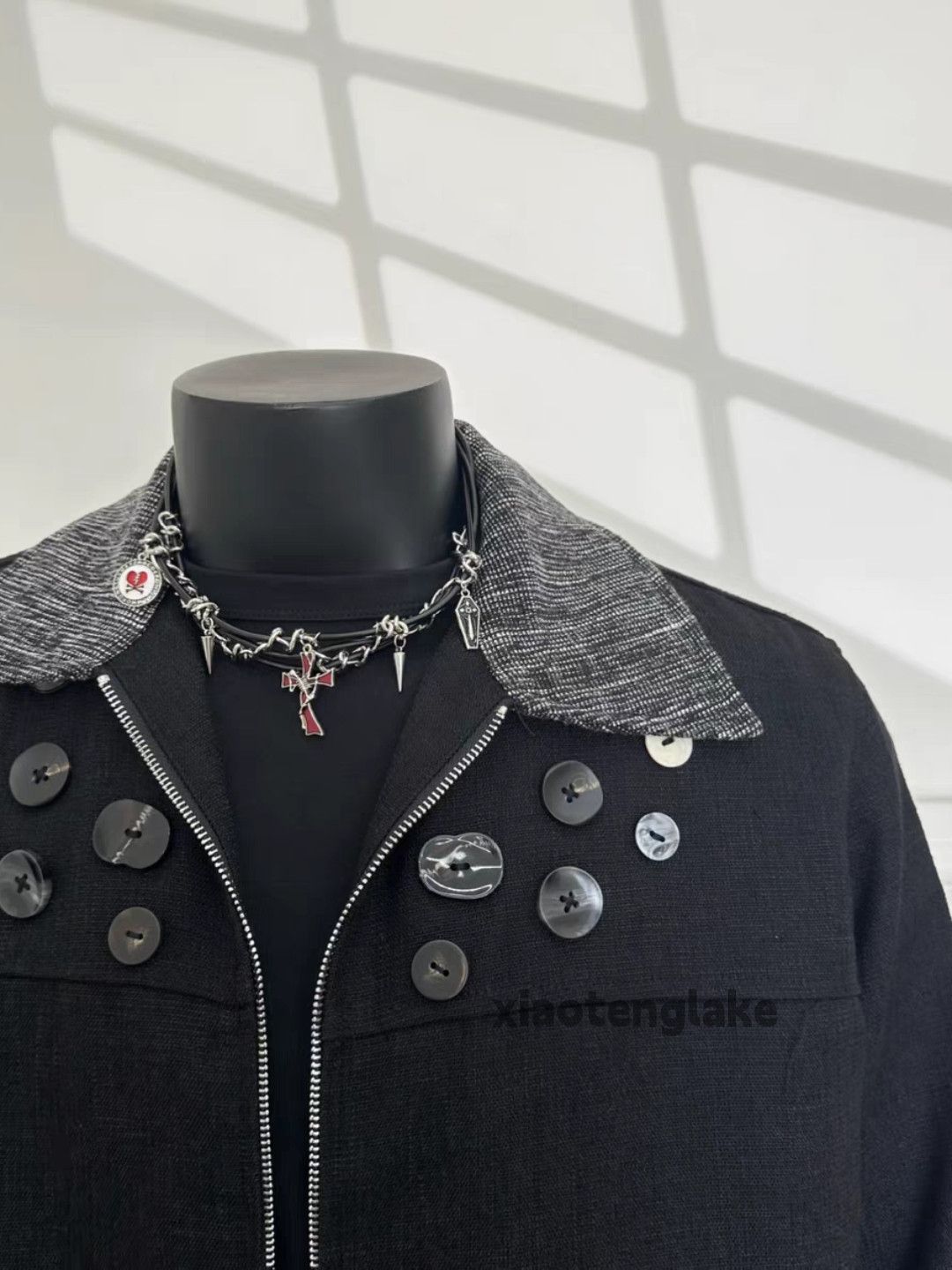 Utility punk yuppie patchwork button cleanfit jacket