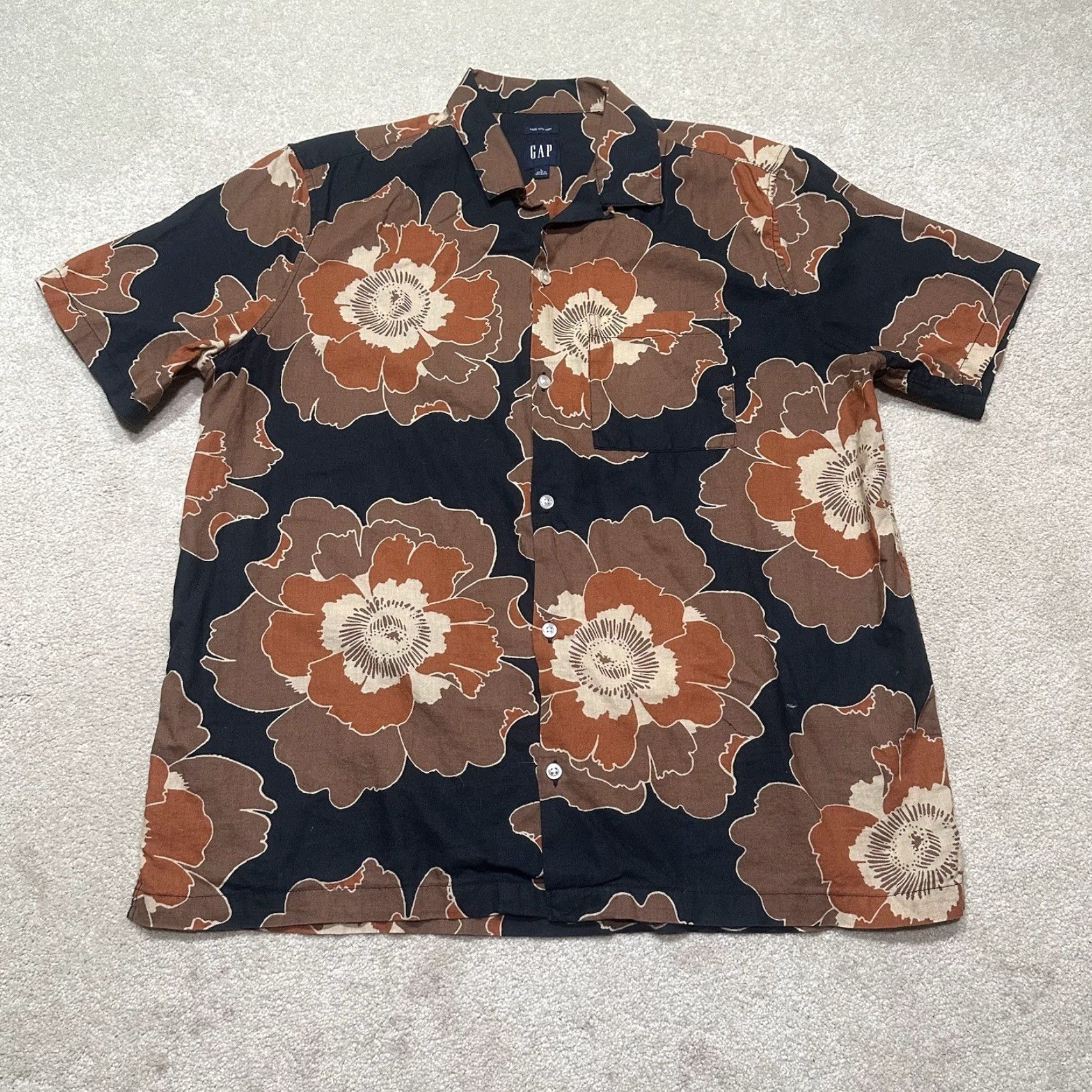 Gap Gap Camp Button-Up Shirt Mens Large Brown Floral Hawaiian Shirt Linen Shirt Size US L / EU 52-54 / 3 - 2 Thumbnail