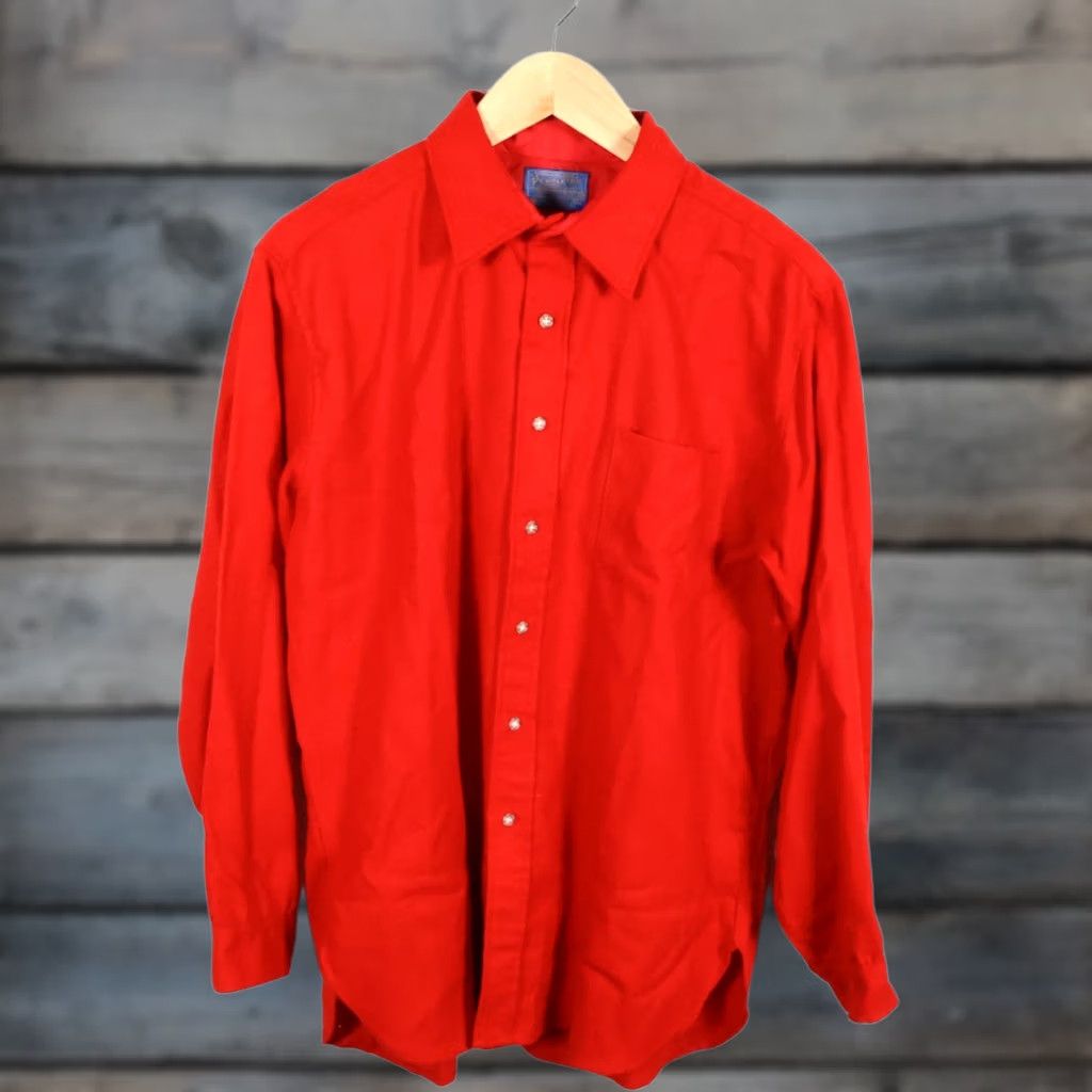 Pendleton VINTAGE Pendleton Shirt Wool Flannel Solid Red XL Men’s Button-Up Casual Workwear 80s 90s Grunge Western Pocket(s) USA Made Mens Size US XL / EU 56 / 4 - 1 Thumbnail
