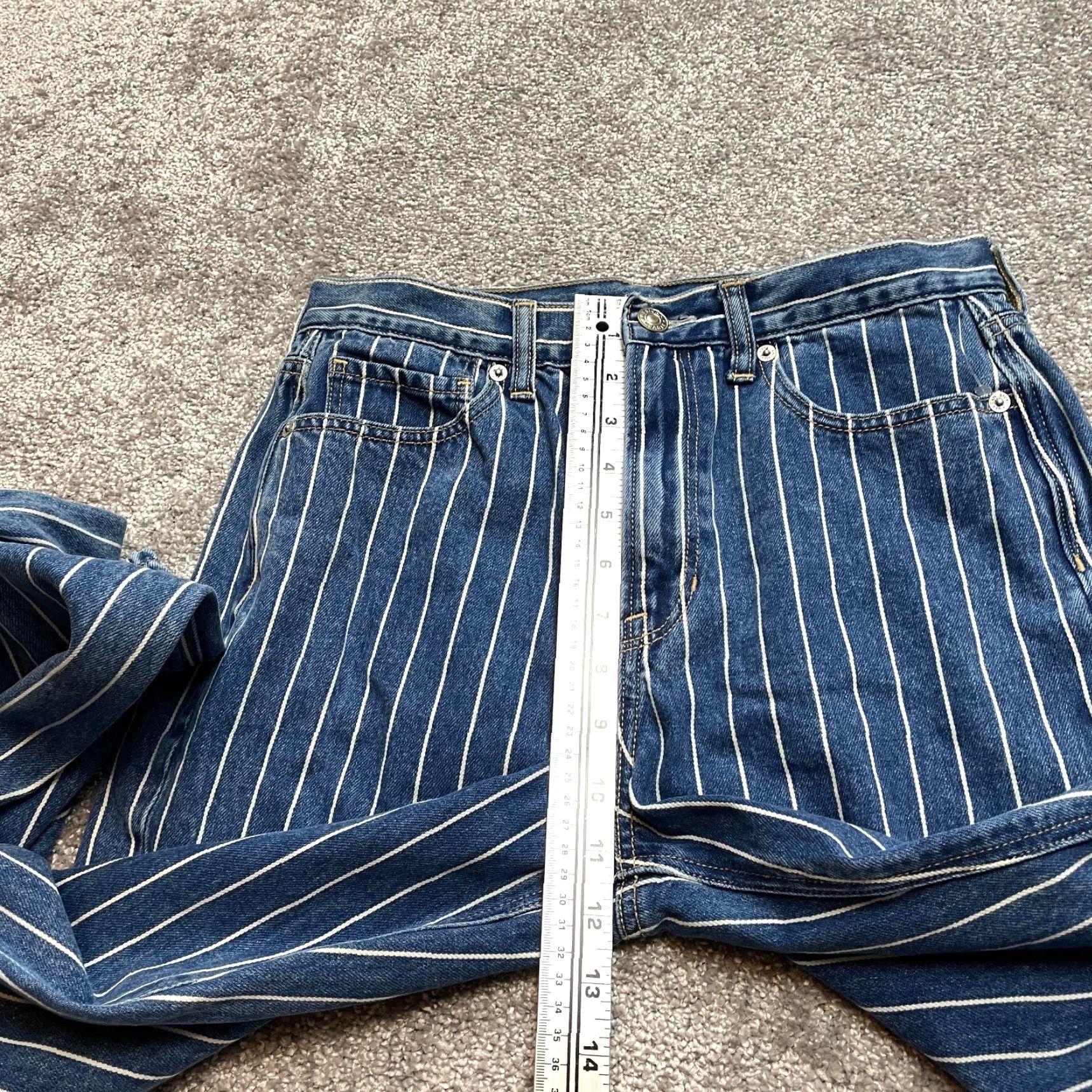 American Eagle Outfitters American Eagle Mom Jeans Womens 6 Blue Denim Dark Wash Striped Straight 29x28 Size 29" - 4 Thumbnail