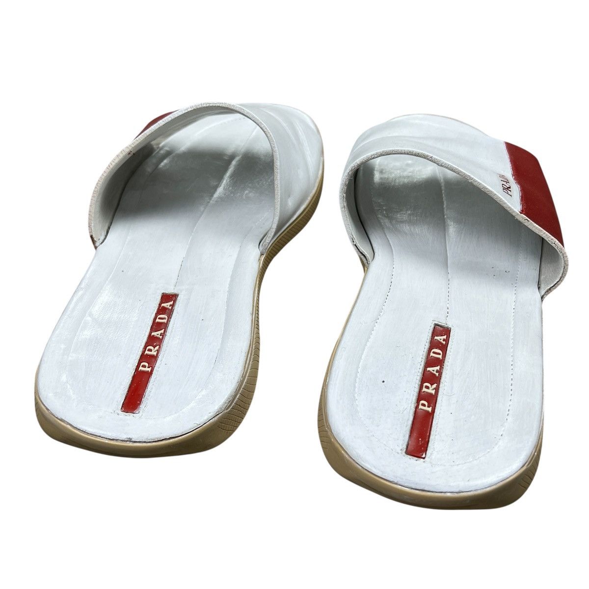 Prada Prada Sport White Red Leather Slides Sandals Men's Custom Size US 9.5 / EU 42-43 - 4 Thumbnail