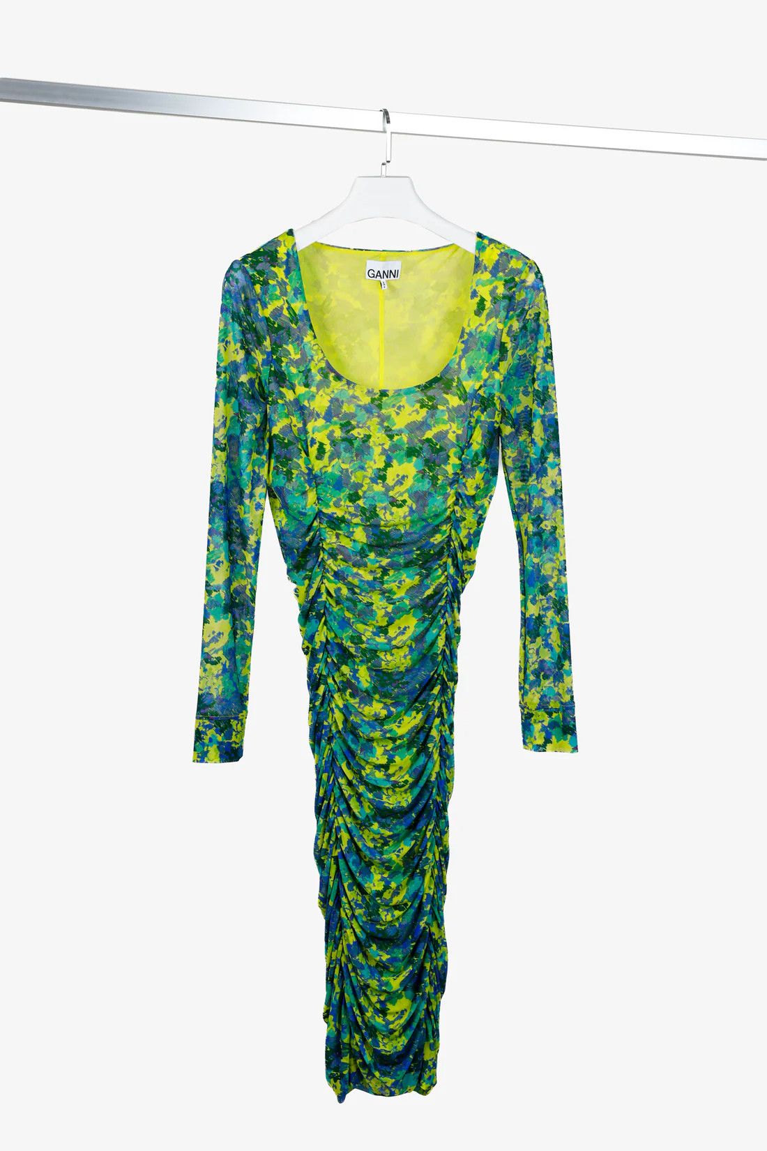 Floral Dresses Marni Green Dress IEENA MAC DUGGAL Long Sleeve Side Ruched  Chartreuse Cocktail Gown XS