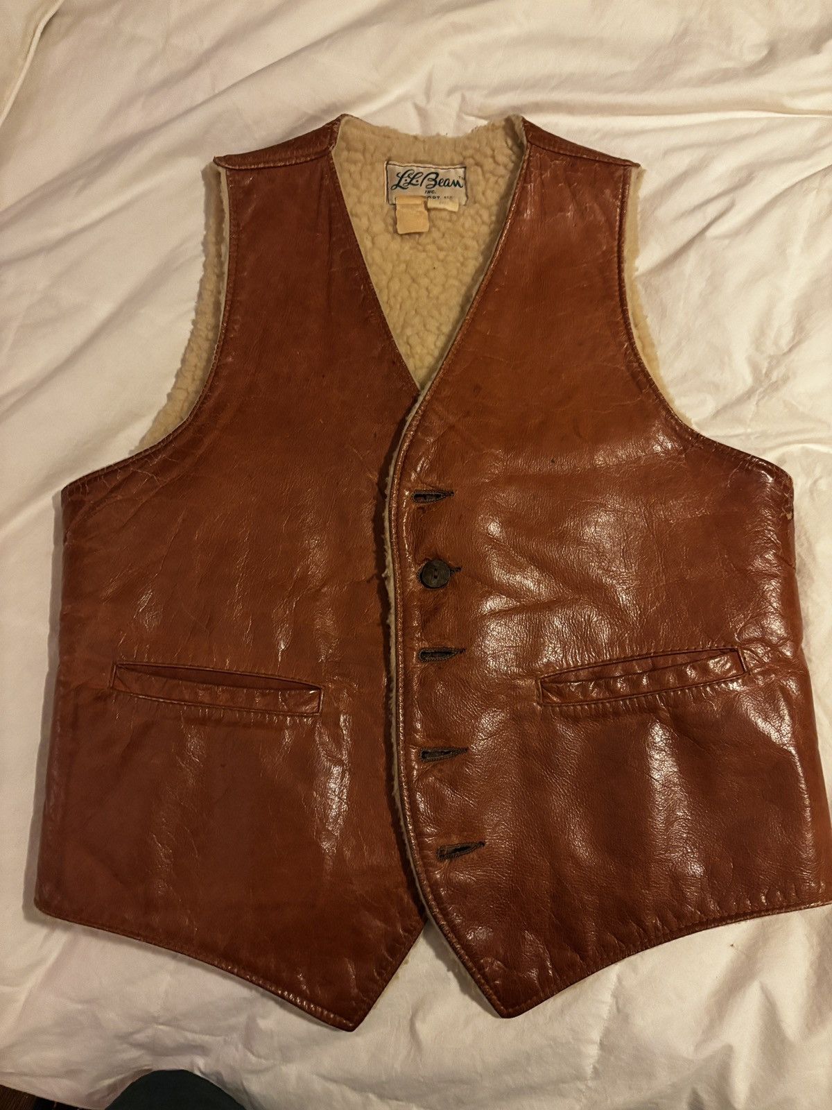 L.L. Bean Vintage LL Bean Leather Vest Shearling Lined Size US XS / EU 42 / 0 - 1 Thumbnail