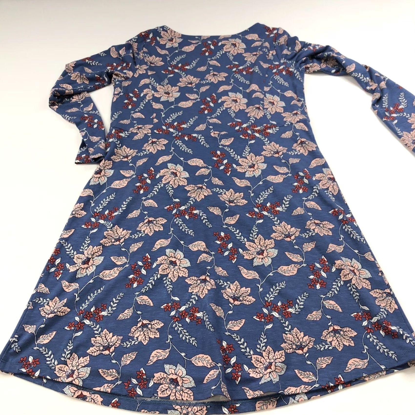 J. Jill J. Jill Shirt Dress A-Line XS Knee Length Blue Leaf Floral All Over Print Women Size XS / US 0-2 / IT 36-38 - 6 Thumbnail
