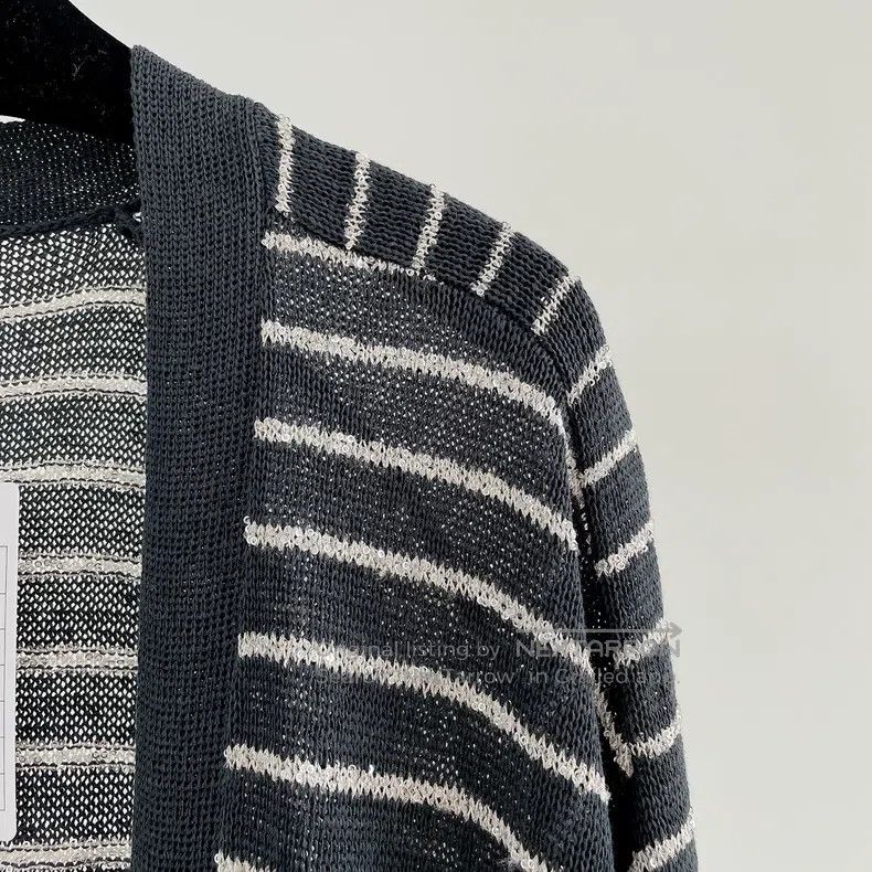 Brunello Cucinelli Brunello Cucinelli Black striped sequin knit cardigan coat Size XS / US 0-2 / IT 36-38 - 4 Thumbnail