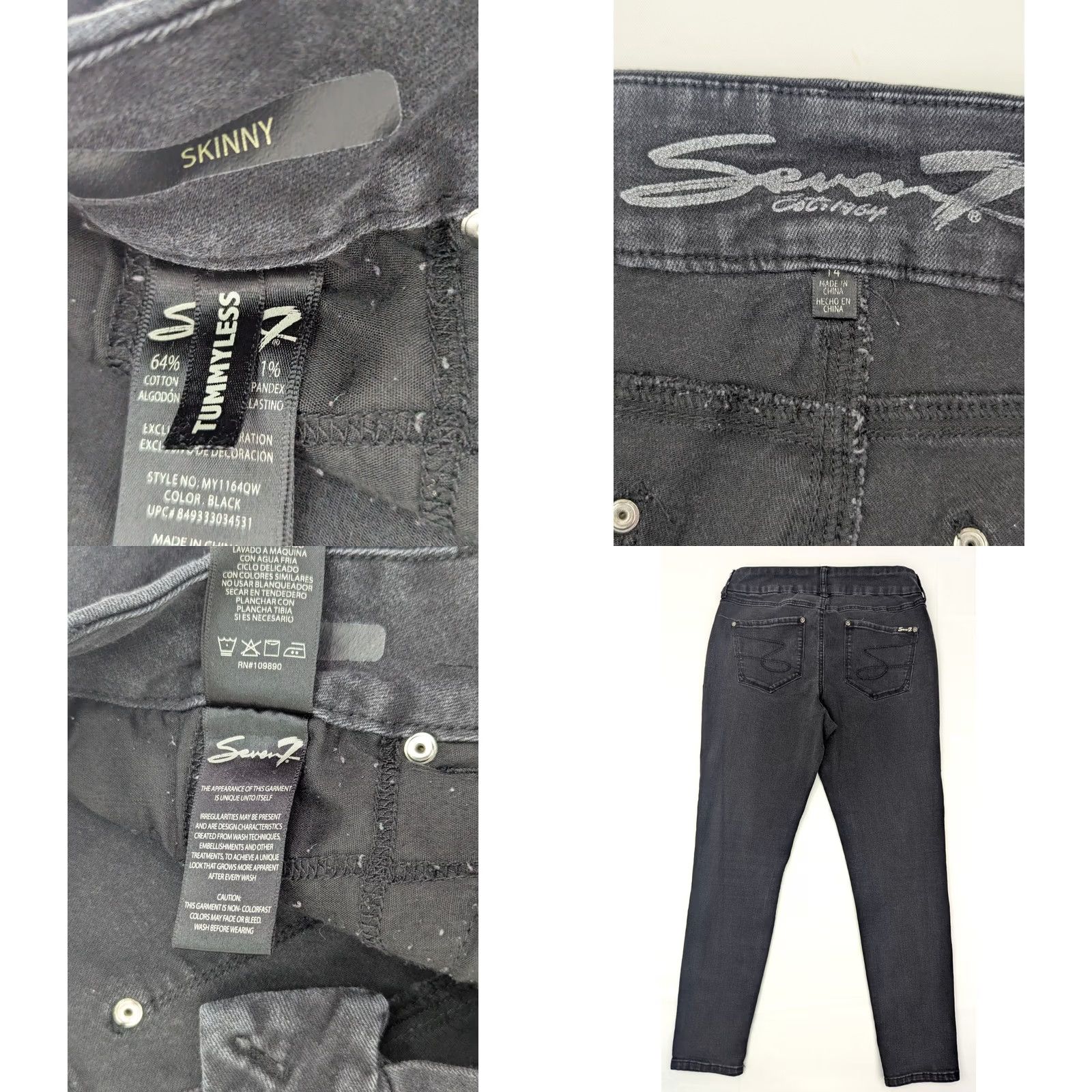 Vintage Seven7 TummyLess High Rise Skinny Denim Pants Black 14 (32x29) Women Size 36" / US 14 / IT 50 - 8 Thumbnail