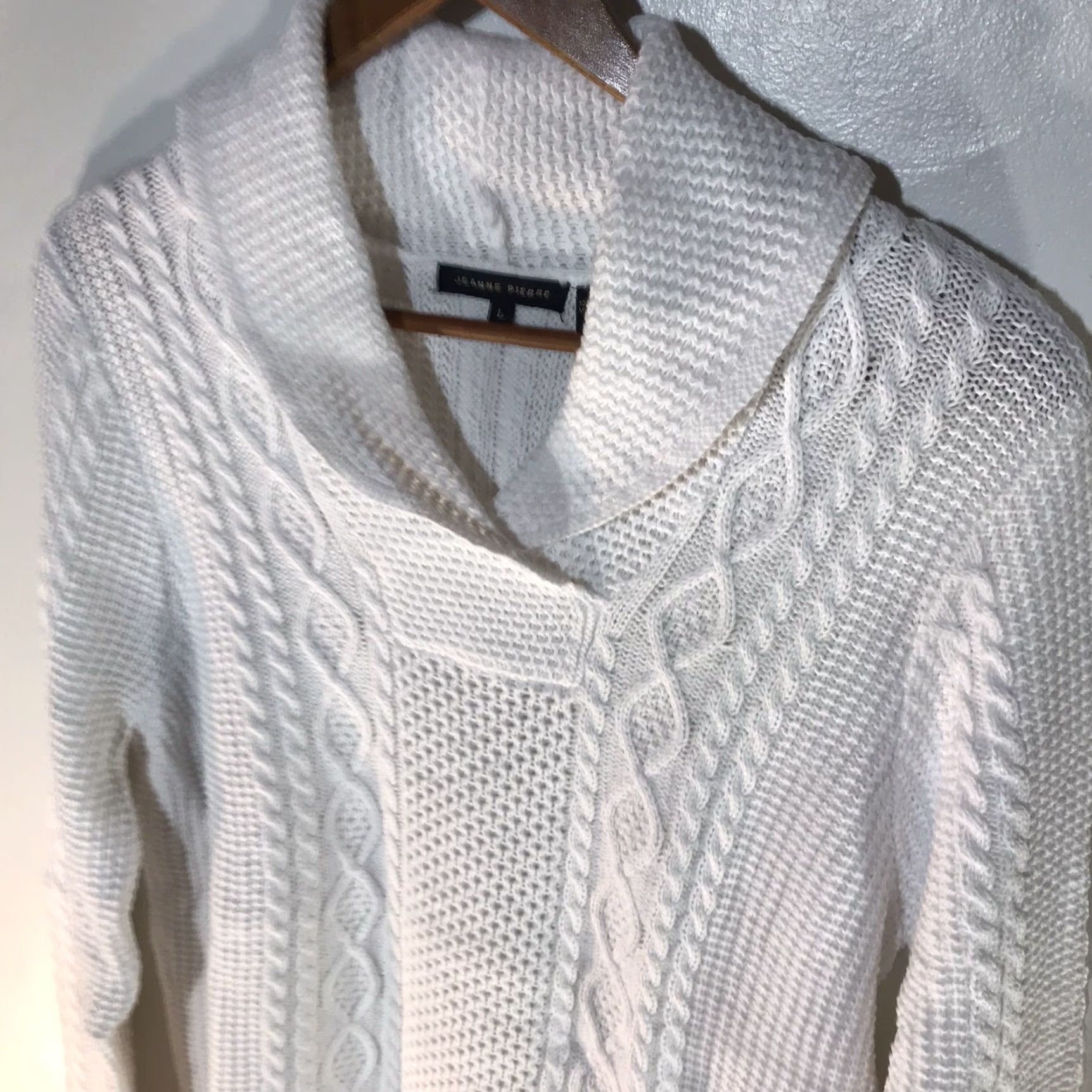 Vintage Jeanne Pierre Women's Sweater Pullover V-Neck Cable Knit Long Sleeve Casual Fall Winter Size L White Size L / US 10 / IT 46 - 2 Thumbnail
