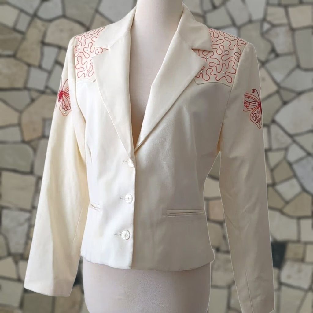 Vintage Sage West Texas Womens Blazer Cream Embroidered Butterfly Top Sz 8 Cowgirl 10 Size M / US 6-8 / IT 42-44 - 1 Thumbnail