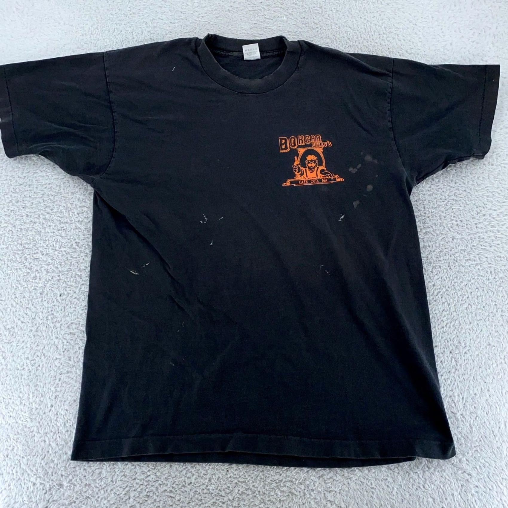 Fruit Of The Loom VINTAGE Distressed Boxcar Willy's T-Shirt Large Black Men Cotton Crew Neck Graphic Print Short Sleeve 90s Bar Size US L / EU 52-54 / 3 - 4 Thumbnail