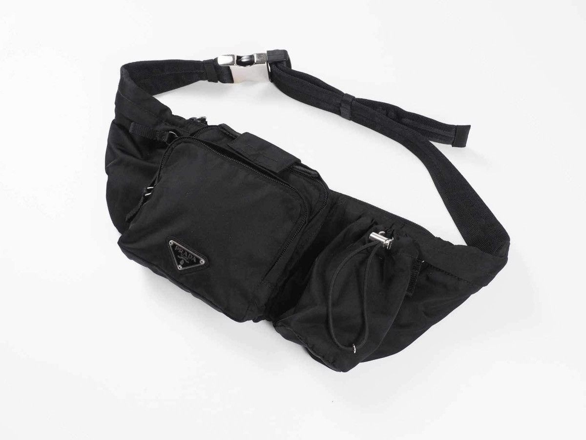 image of Prada Nylon Utility Technical Tactical Waist Crossbody Belt Bag in Black, Men's