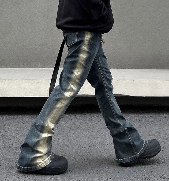 Japanese Brand × Vintage Avant garde retro side stripe tie dye flared jeans pants Size US 30 / EU 46 - 4 Thumbnail
