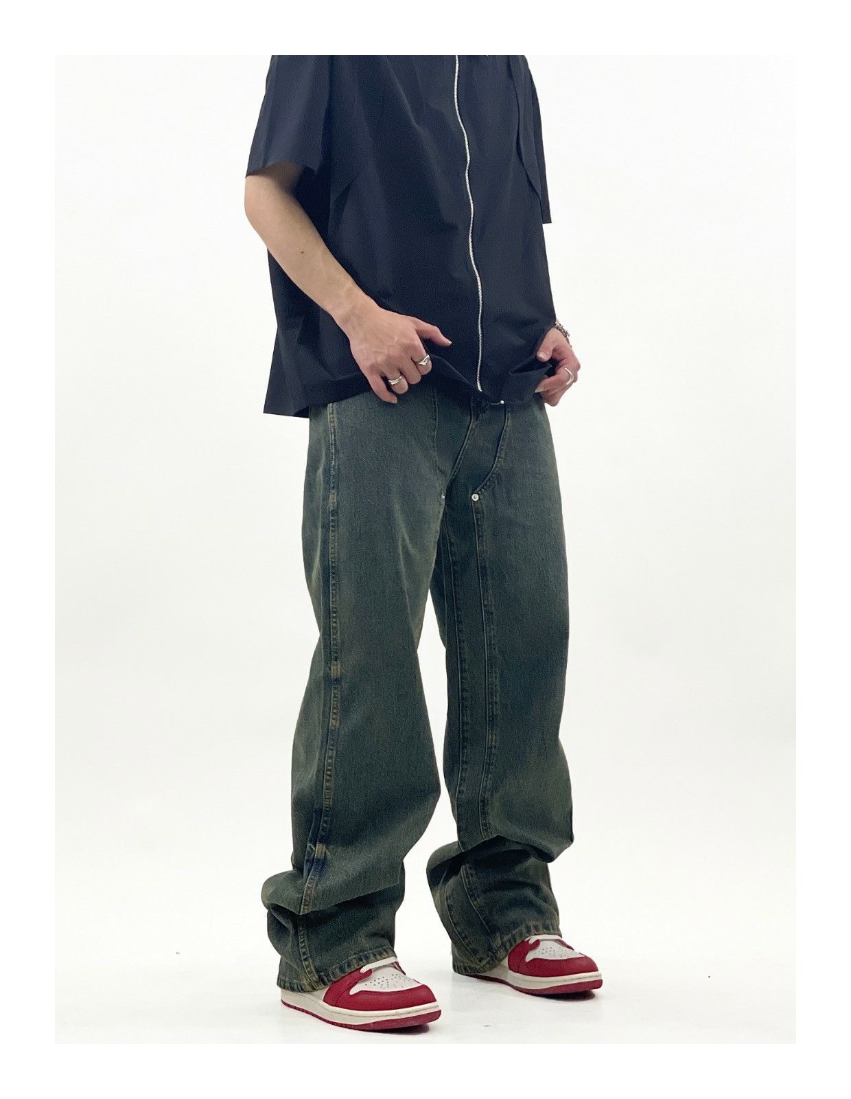 denim washed faded cargo baggy jeans