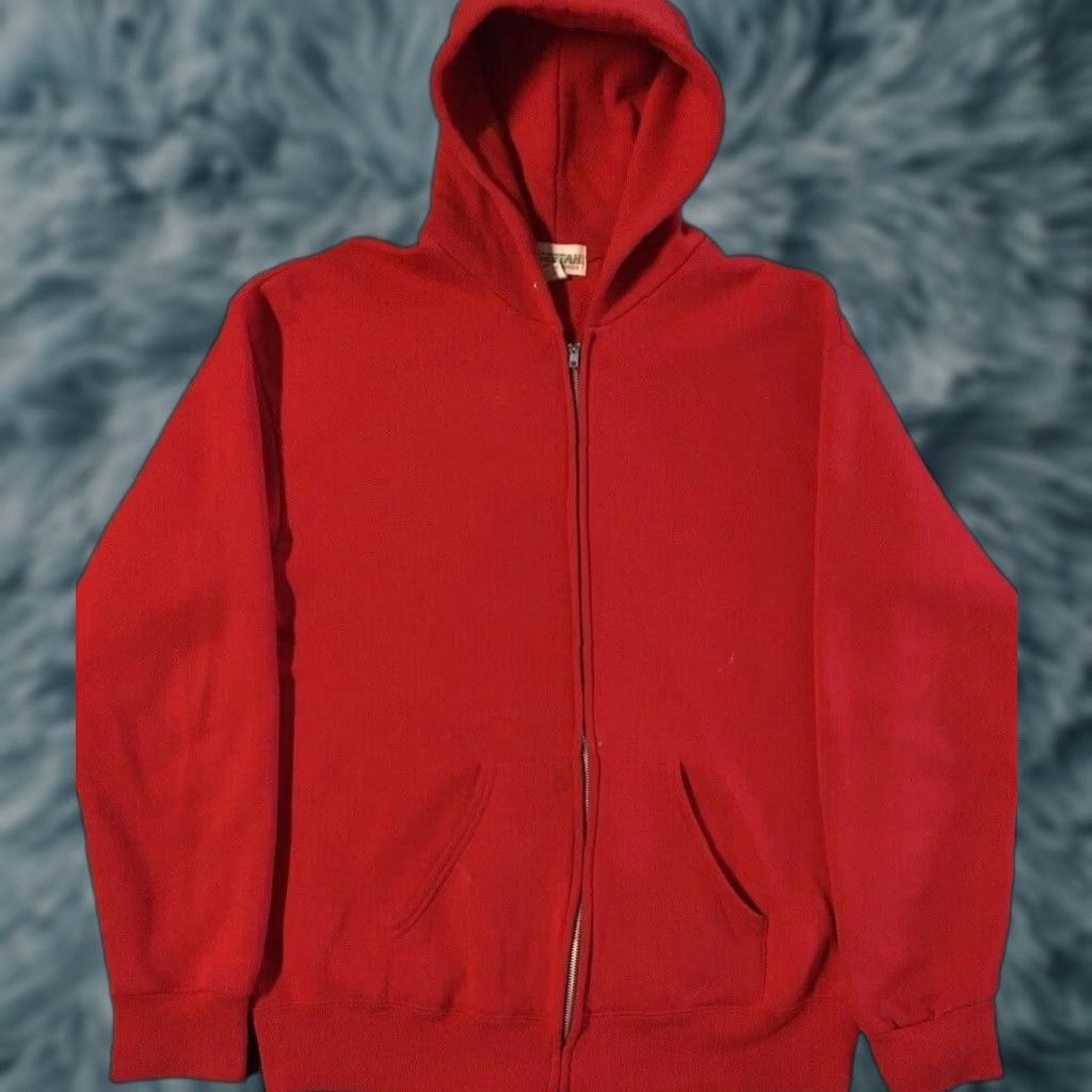 IDEA VINTAGE Trucker Hoodie L USA Red Zip Up 80s 90s Grunge Skate Surf Punk Biker Track & Field Made in USA Mens Sweatshirt Full Zip Size US L / EU 52-54 / 3 - 1 Thumbnail