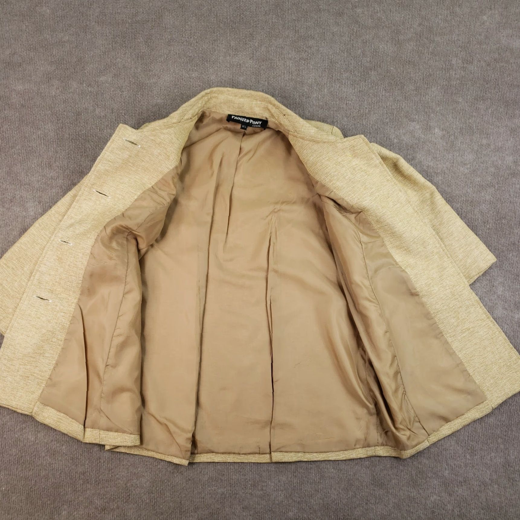 PONY Painted Pony Blazer Womens Extra Small Gold Single Breasted Shoulder Pads Size XS / US 0-2 / IT 36-38 - 6 Thumbnail