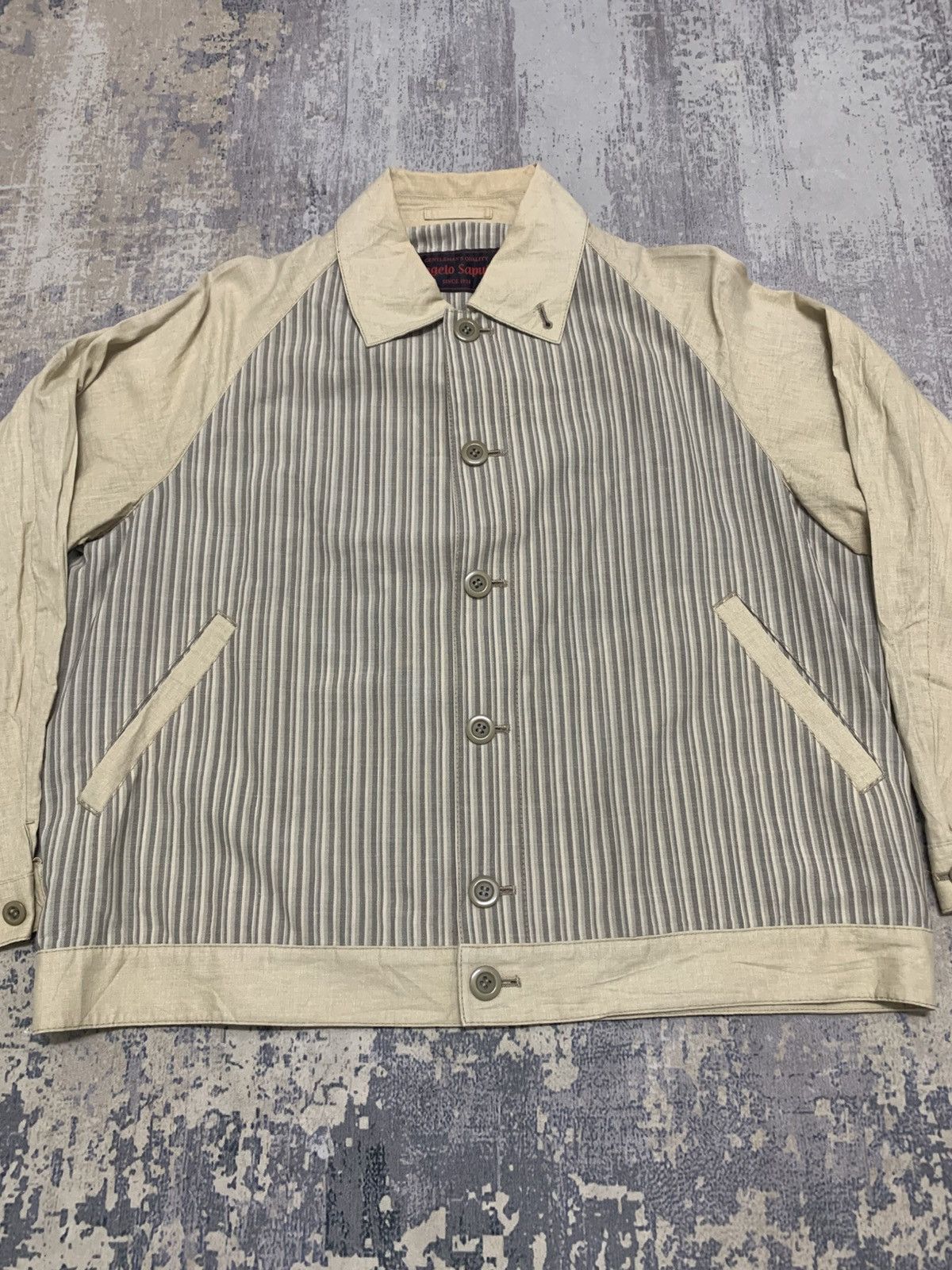 Japanese Brand Vintage Angelo Saputo 1950s Style Striped Gabardine Jacket Size US M / EU 48-50 / 2 - 1 Thumbnail