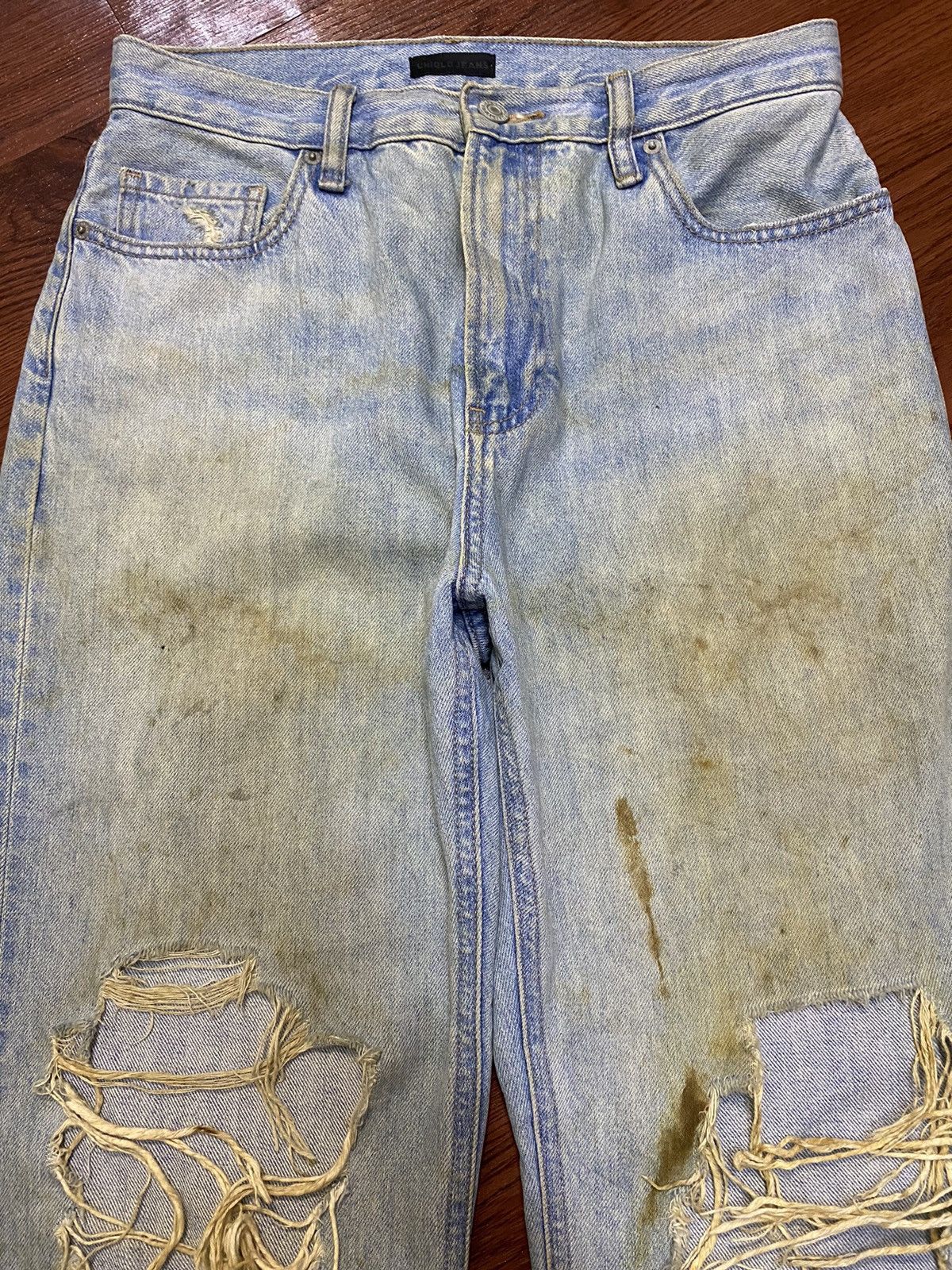 Japanese Brand Vintage Uniqlo Acid Wash Ripped Loose Jeans Size US 30 / EU 46 - 3 Thumbnail
