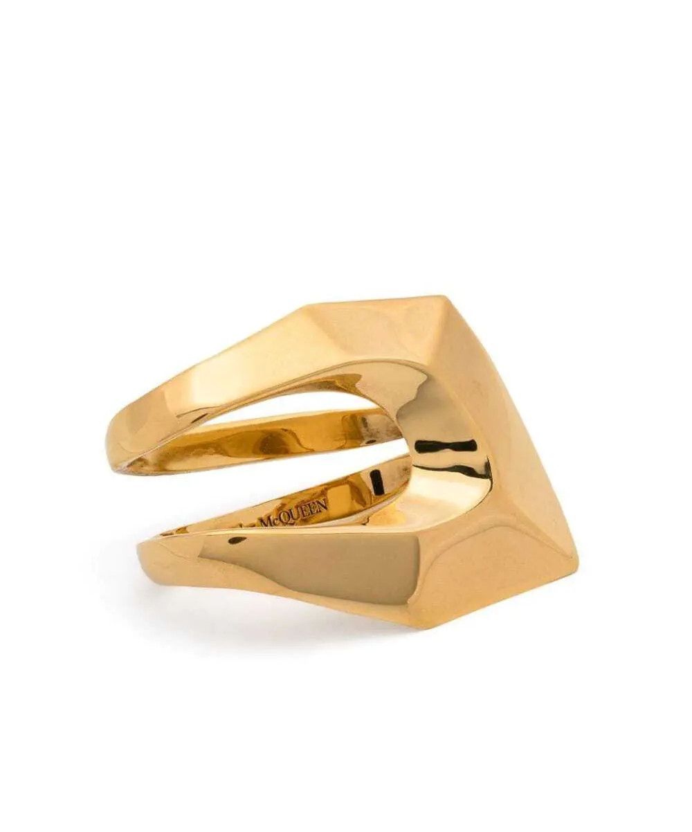 Alexander McQueen ALEXANDER MCQUEEN Modernit gold tone double metal ring M q Size ONE SIZE - 1 Thumbnail