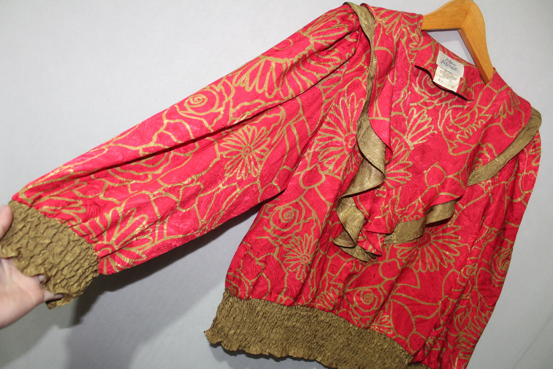 Vintage Vintage 80s Micro Mosaic Metallic Trim & Smocked Waist - HK Size M / US 6-8 / IT 42-44 - 5 Thumbnail