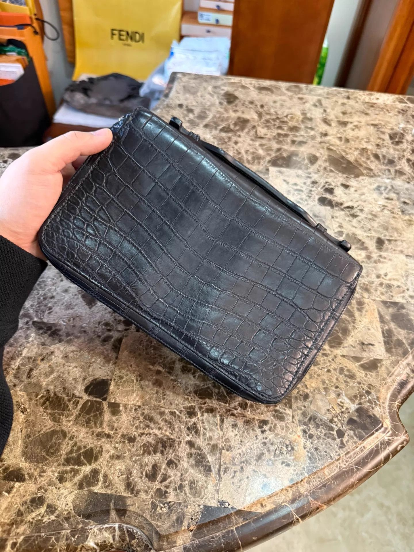 Stefano Ricci Stefano Ricci Matte Croc Black Clutch Double Zip Eagle 9/10 Size ONE SIZE - 5 Thumbnail