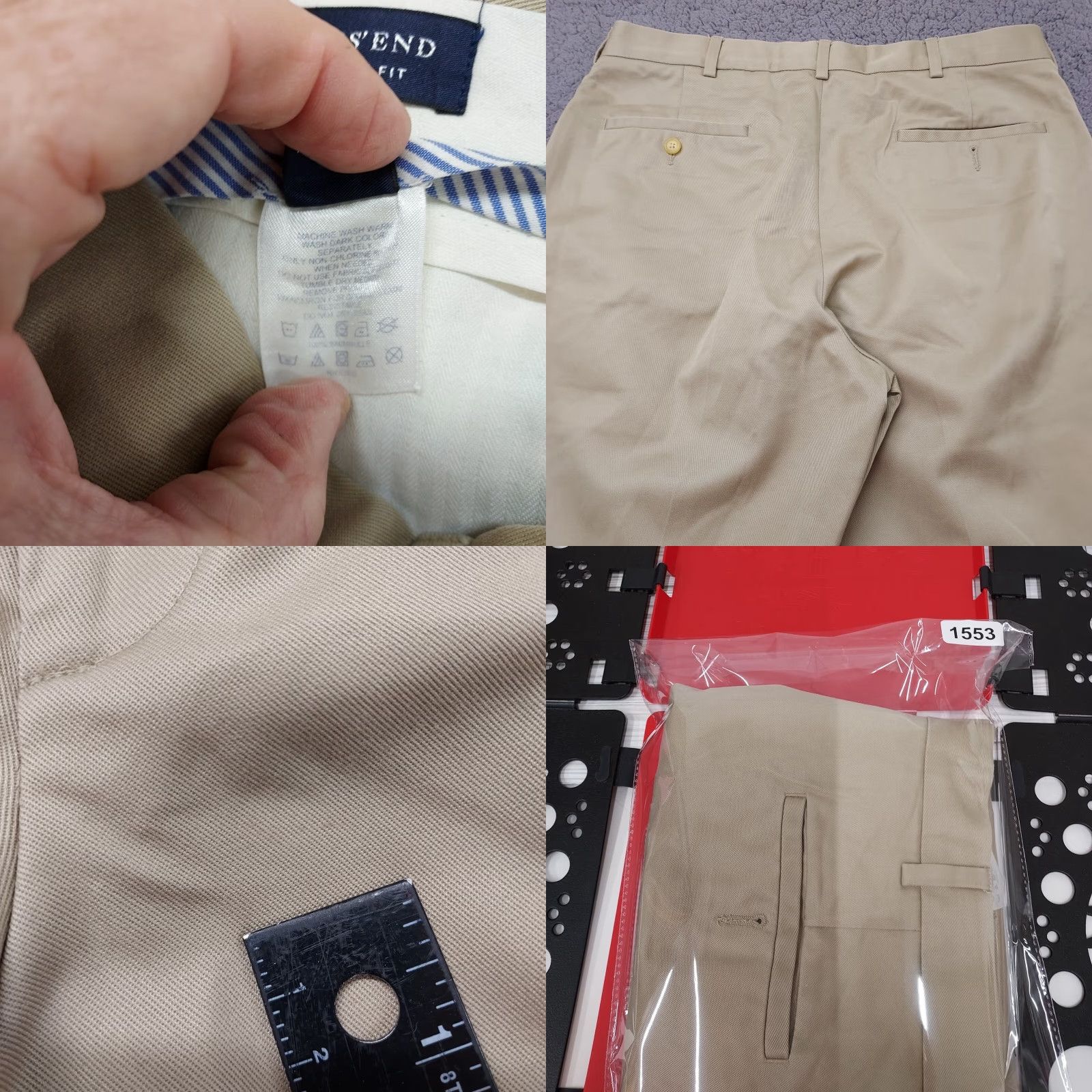 Lands' End Lands' End Pants Men’s 33 Khaki Tailored Fit Regular 33x33.5 Flat Front Straight Leg Zip Hook & Eye Pockets Machine Washable Beig e (Flaw) Size US 33 - 9 Thumbnail