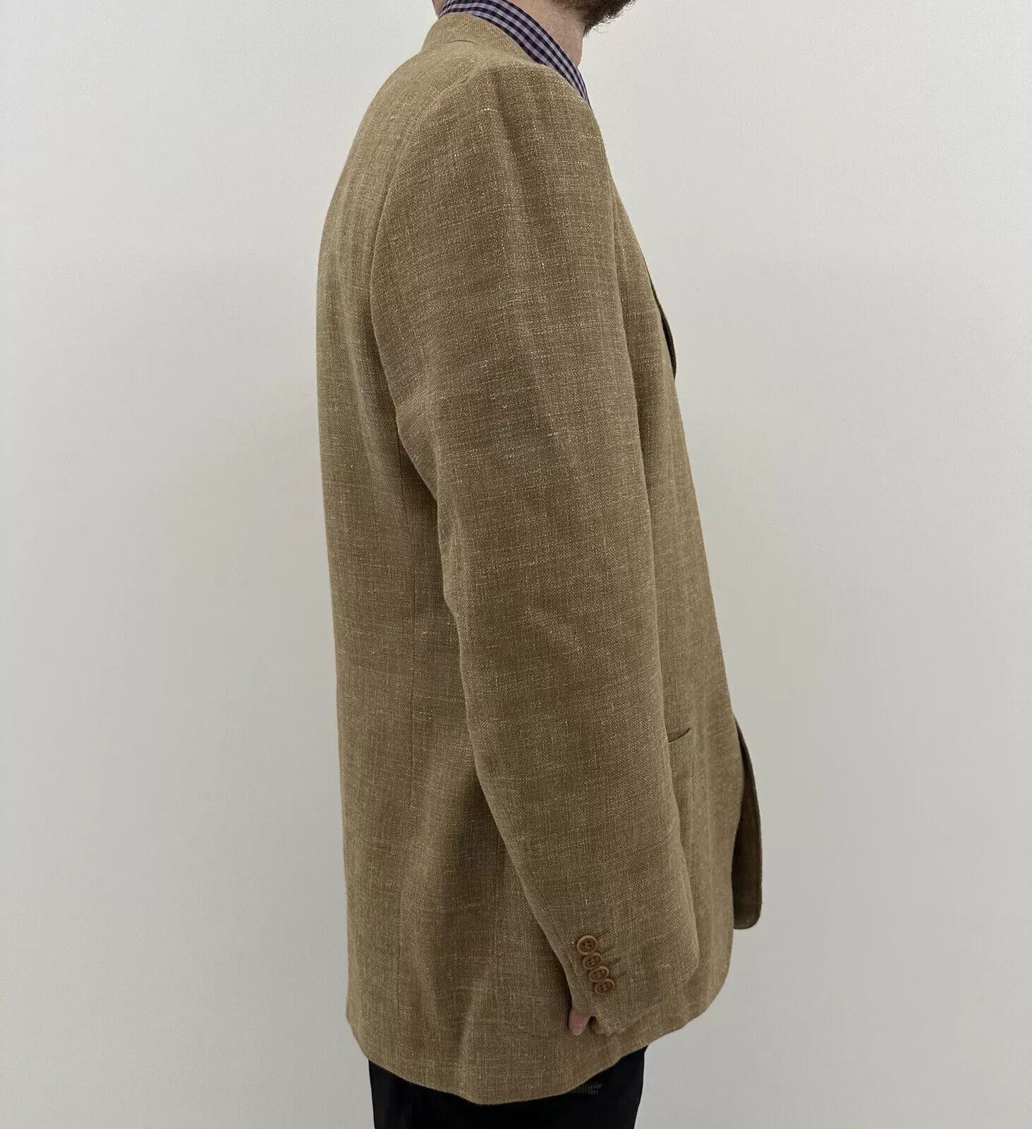 Canali Canali Blazer Sport Coat Mens Tan Plaid Silk Wool Linen Size 44R - 10 Thumbnail