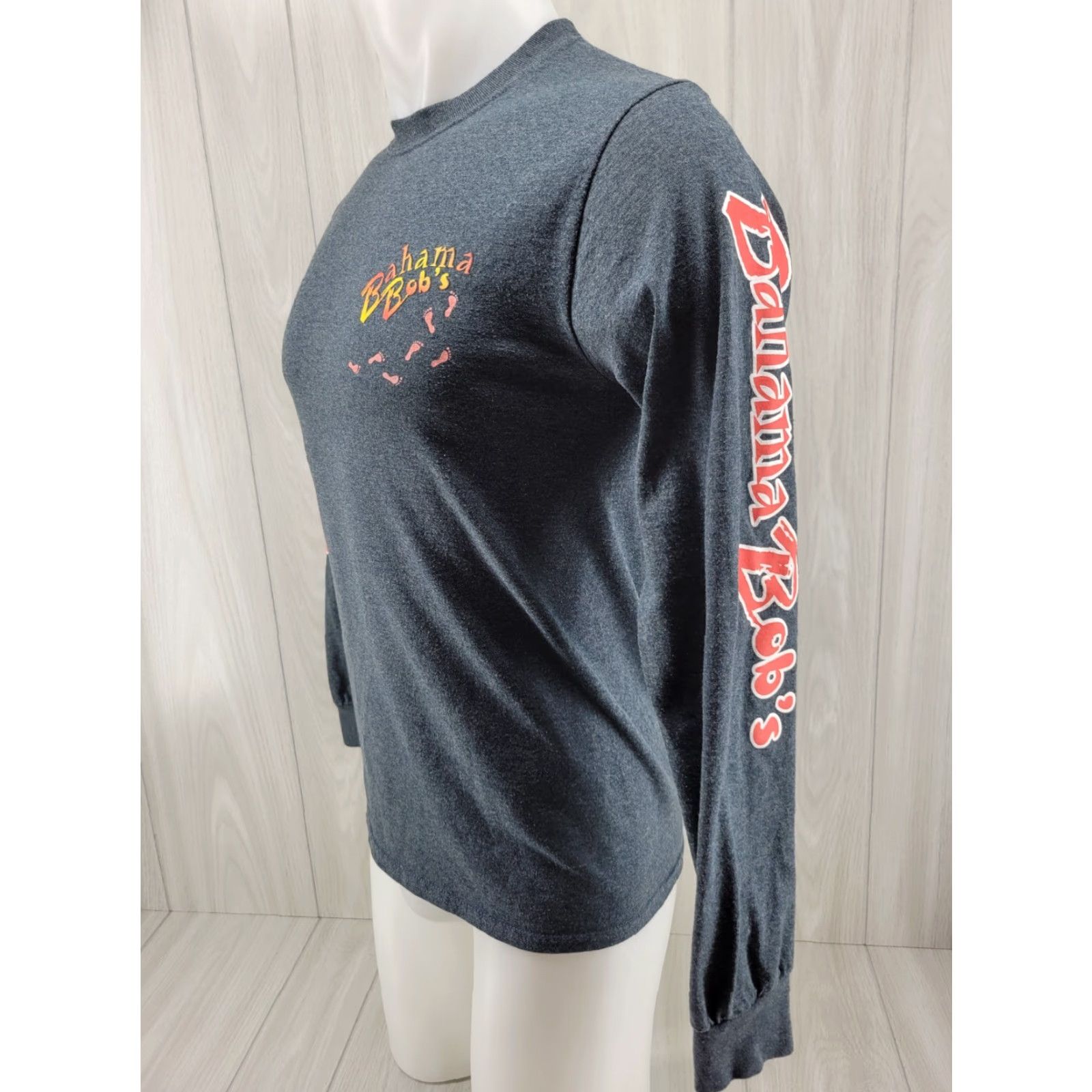 Gildan Bahama Bob's Beach Side Cafe Long Sleeve Shirt Small Gray Mens Regular Cotton Beach Size US S / EU 44-46 / 1 - 3 Thumbnail