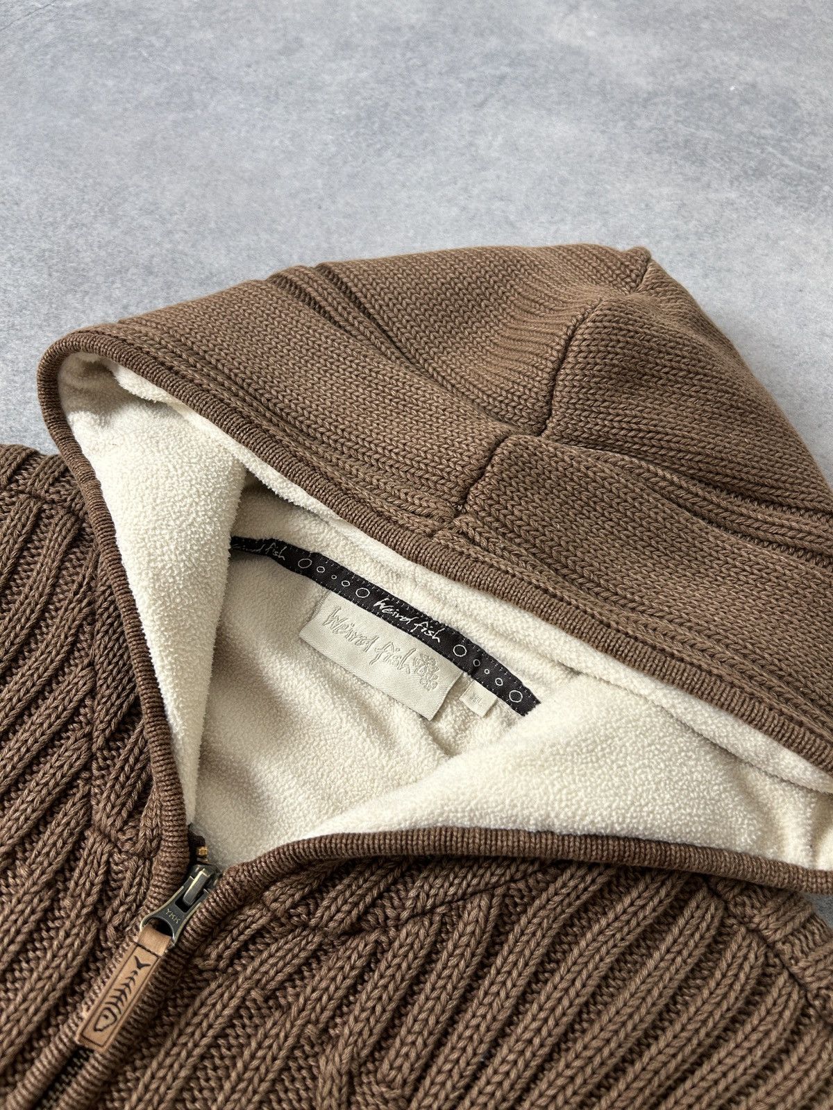 Japanese Brand Vintage Weird Fish Brown Knit Zip-Hoodies mens sherpa Size US XL / EU 56 / 4 - 5 Thumbnail