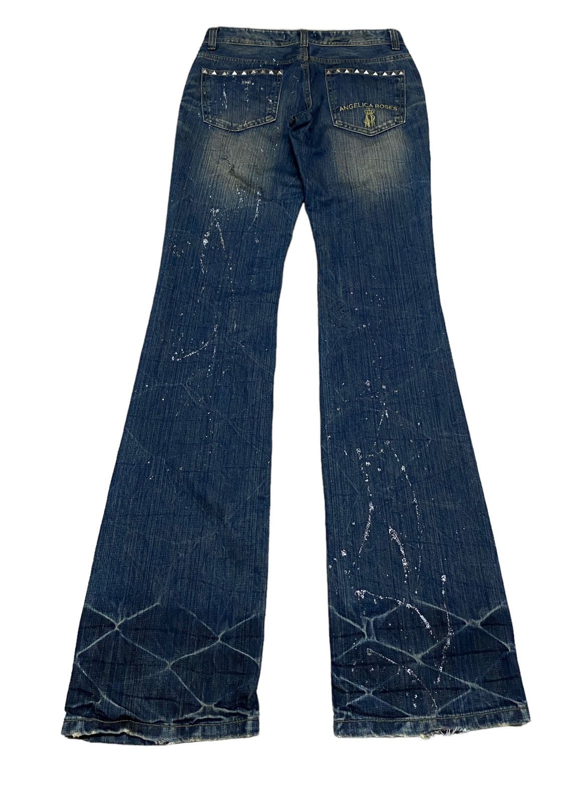 Le Grande Bleu (L.G.B.) Rare Design Vintage Angelica Roses Flared Waxed Jeans 2000s Size US 31 - 2 Thumbnail