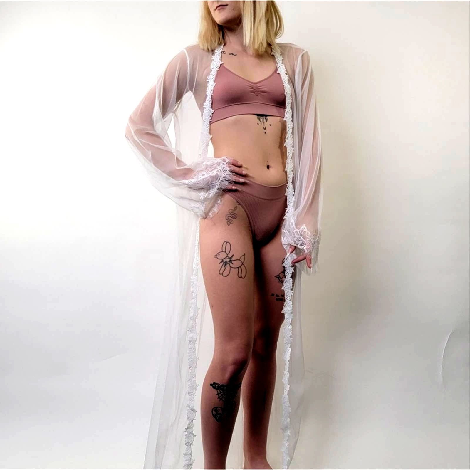 Vintage Vintage 50s Chiffon Sheer Lace Housedress Robe Gown Size ONE SIZE - 2 Thumbnail