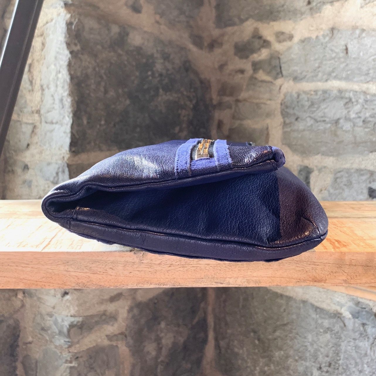 Alexander Wang Alexander Wang Dark Blue Fold Over Leather and Suede Clutch Size ONE SIZE - 3 Thumbnail