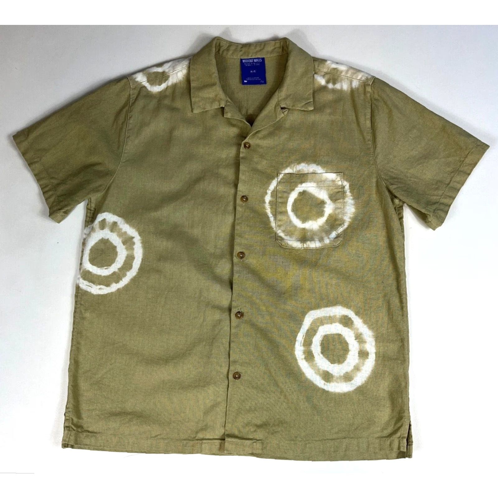 Walls Without Walls Shirt Men’s Camp Collar Shibori Dye Linen Cotton Blend Sz L Green Button-Up Short Sleeve Vintage Size US L / EU 52-54 / 3 - 4 Thumbnail